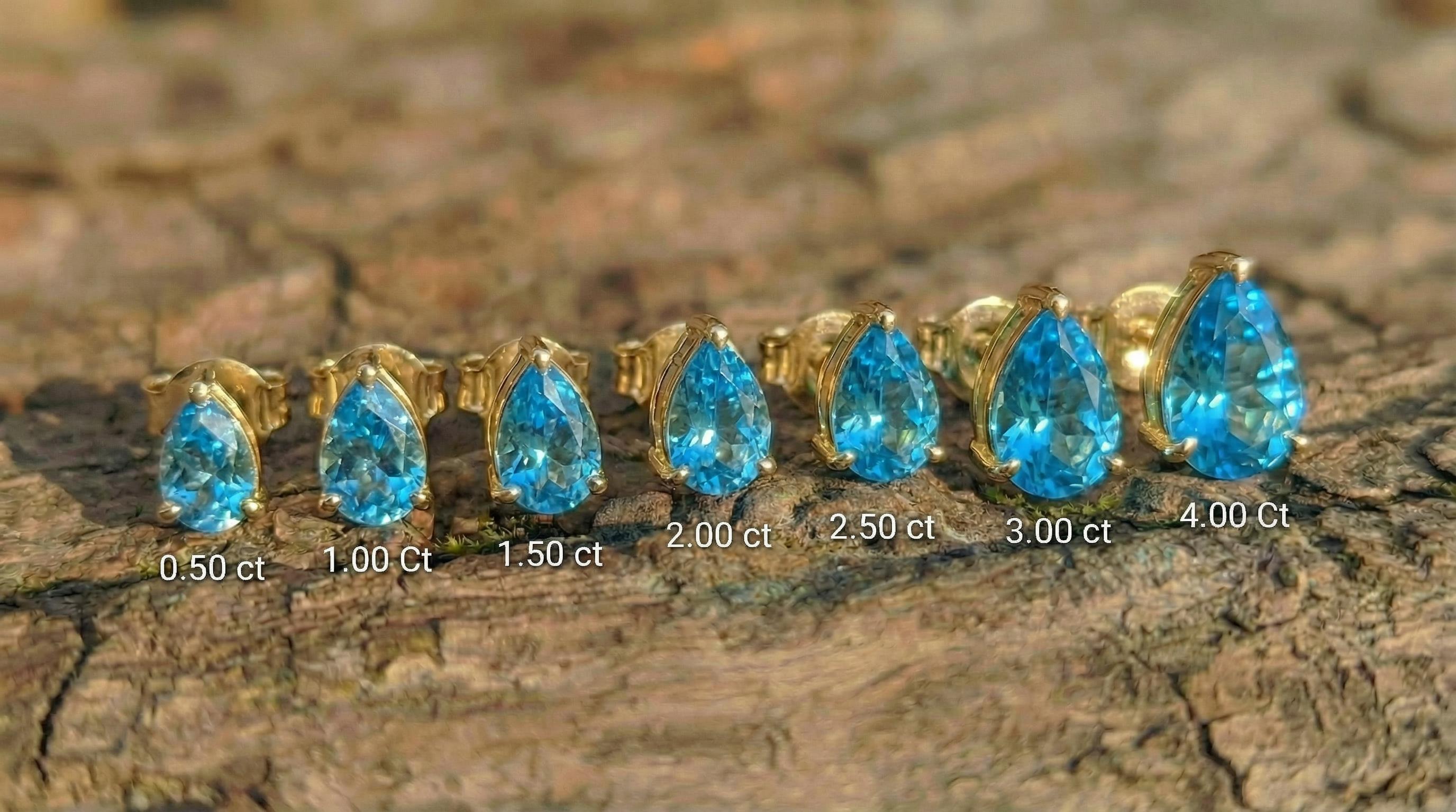 Pear Blue Topaz Stud Earrings in Gold | Dainty Gemstone Teardrop Earrings | December Birthstone Jewelry | Multiple Carat Sizes