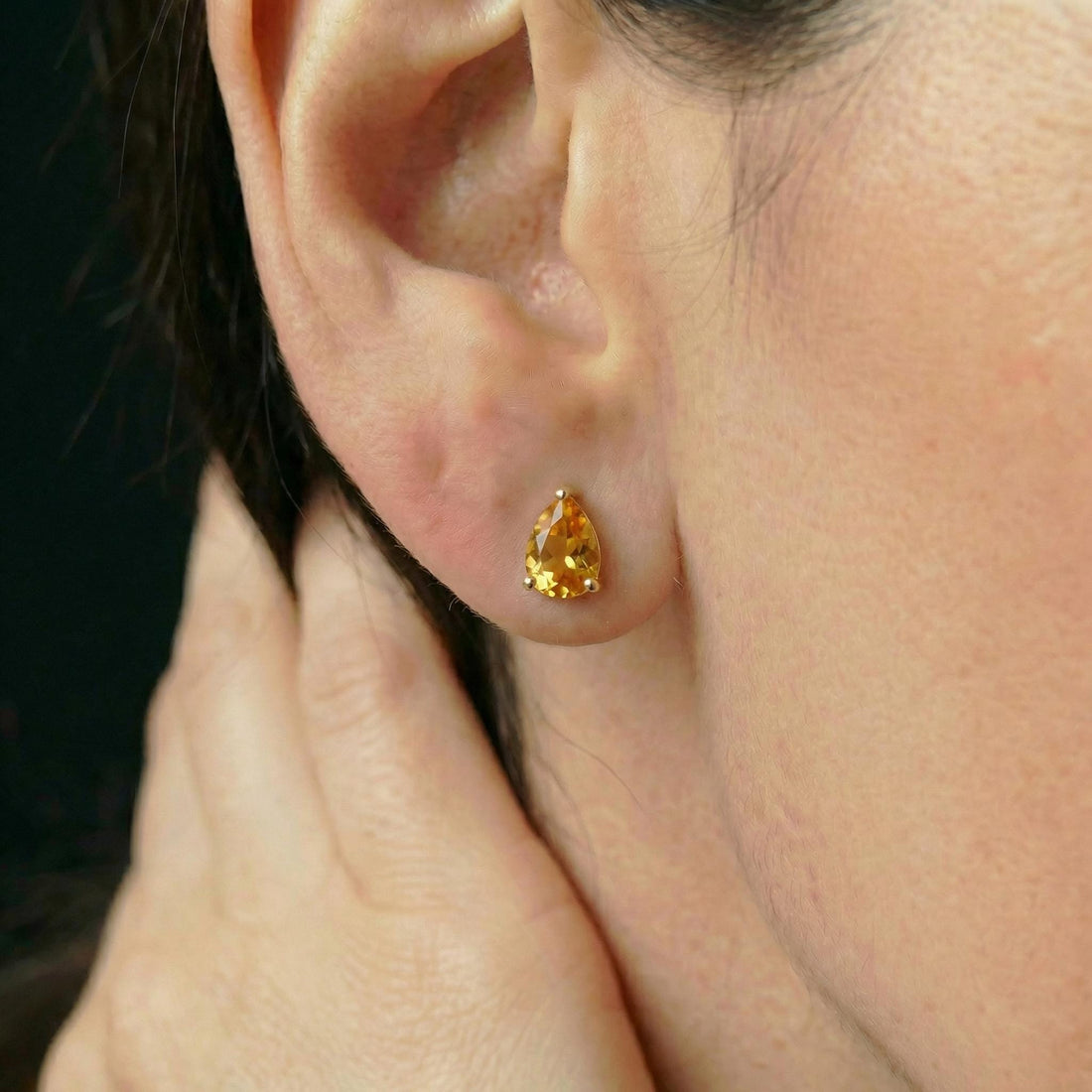 Pear Cut Citrine Stud Earrings | Teardrop Gemstone Studs | November Birthstone Jewelry | Dainty Yellow Gemstone Earrings for Her