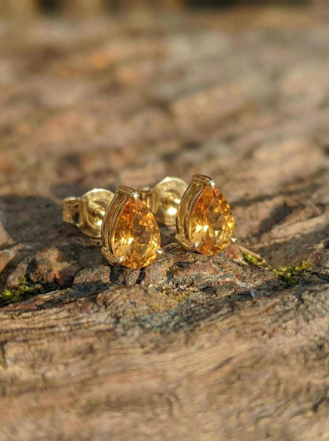 Pear Cut Citrine Stud Earrings | Teardrop Gemstone Studs | November Birthstone Jewelry | Dainty Yellow Gemstone Earrings for Her
