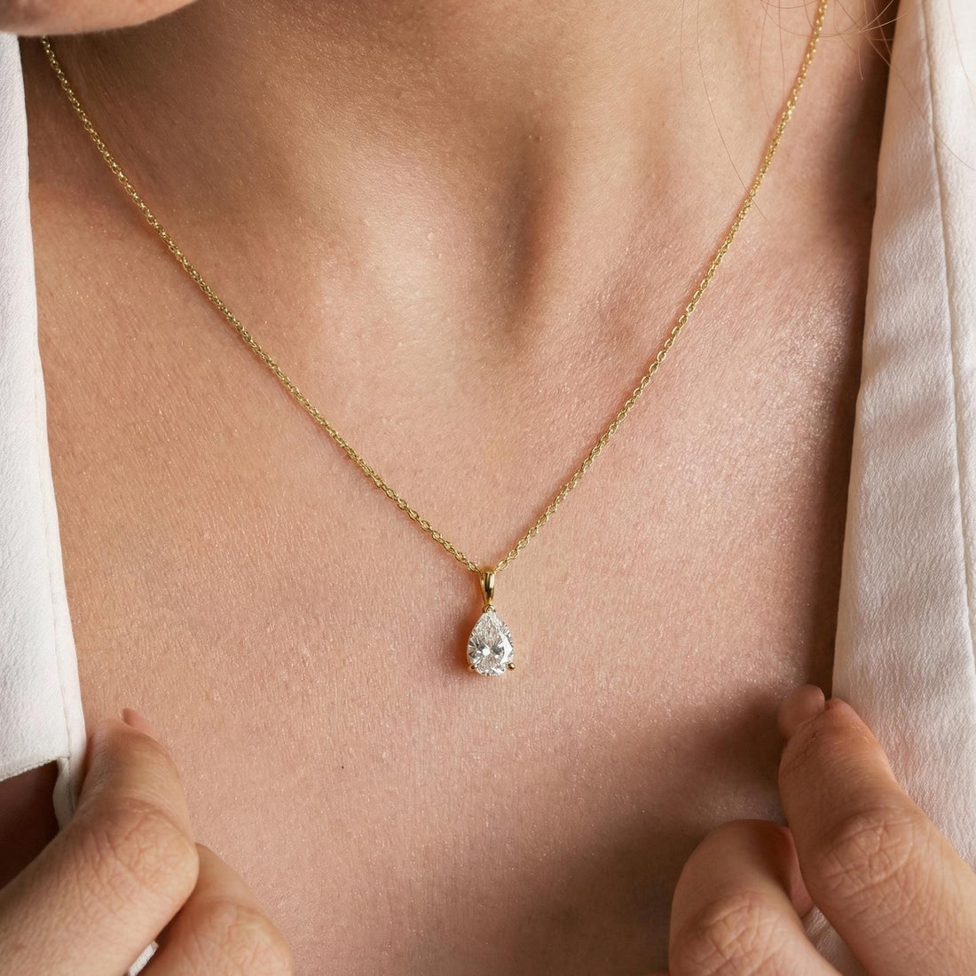 Lab Diamond Pear Cut Solitaire Necklace | 14K Gold Eco-Friendly Diamond Pendant Gift For Her | Delicate Wedding Anniversary Gift for Her
