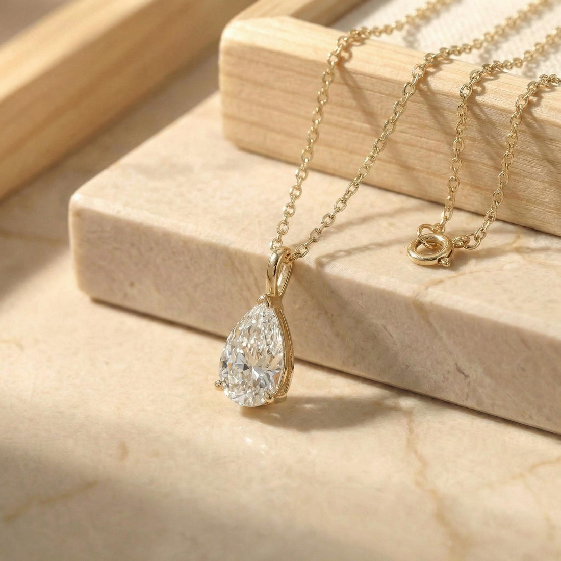 Lab Diamond Pear Cut Solitaire Necklace | 14K Gold Eco-Friendly Diamond Pendant Gift For Her | Delicate Wedding Anniversary Gift for Her