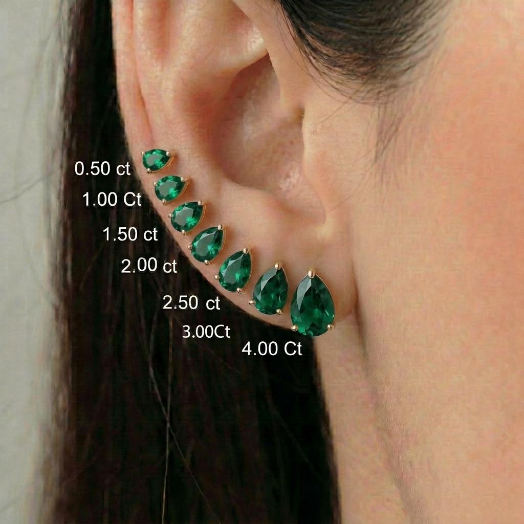 Emerald Teardrop Stud Earrings in Gold | Dainty Pear Cut Gemstone May Birthstone Minimalist Fine Jewelry Gift for Her