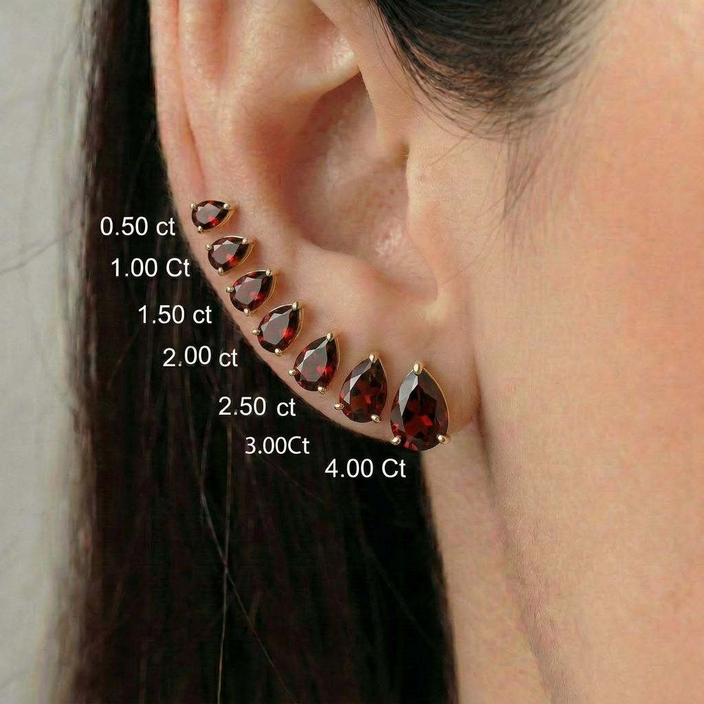 Teardrop Garnet Stud Earrings, Pear Cut Minimalist January Birthstone Jewelry, Dainty Red Gemstone Earring Gift for Her