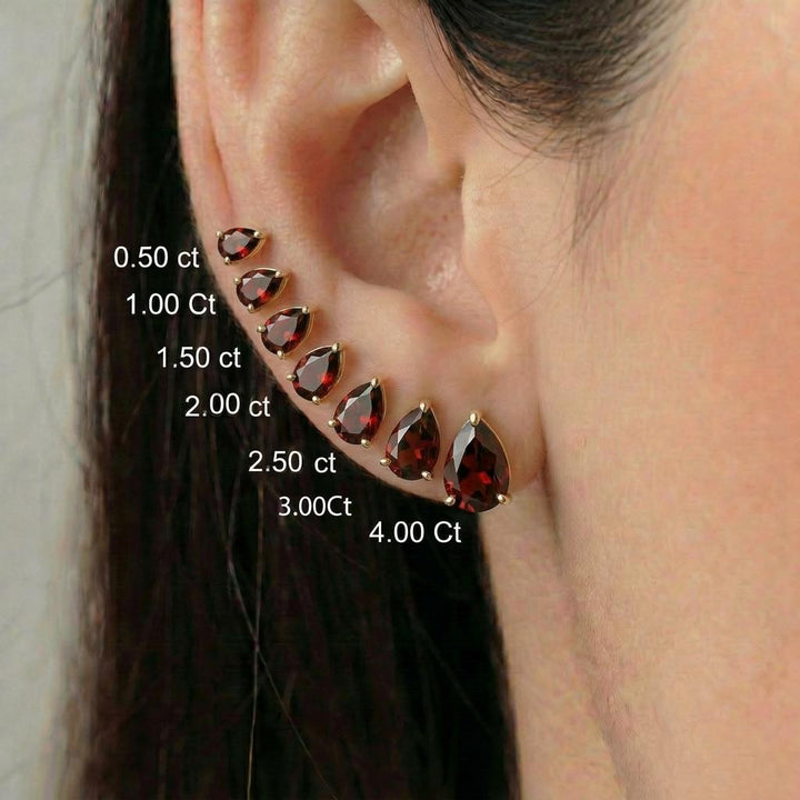 Teardrop Garnet Stud Earrings, Pear Cut Minimalist January Birthstone Jewelry, Dainty Red Gemstone Earring Gift for Her