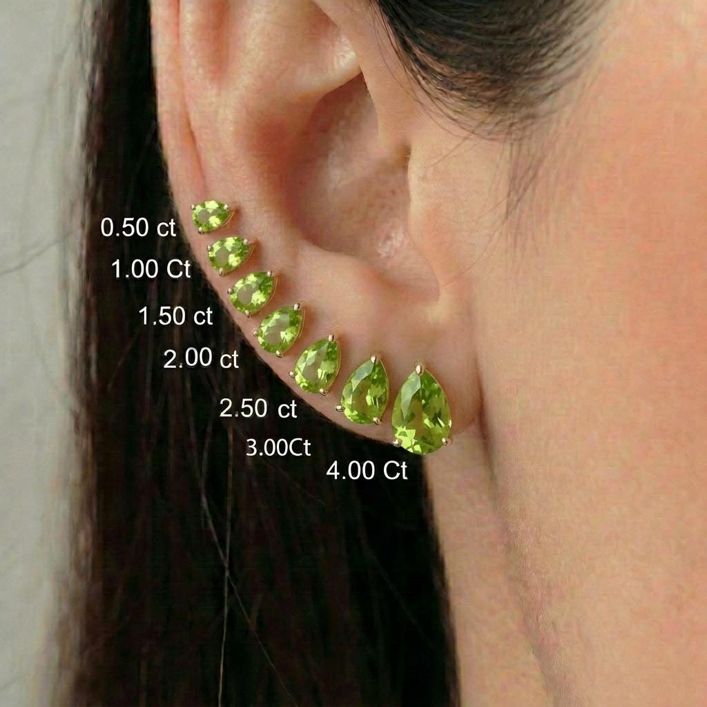 Vibrant Peridot Teardrop Stud Earrings - Genuine Pear Shape Peridot Gold Studs - Dainty August Birthstone Everyday Fine Jewelry Gift
