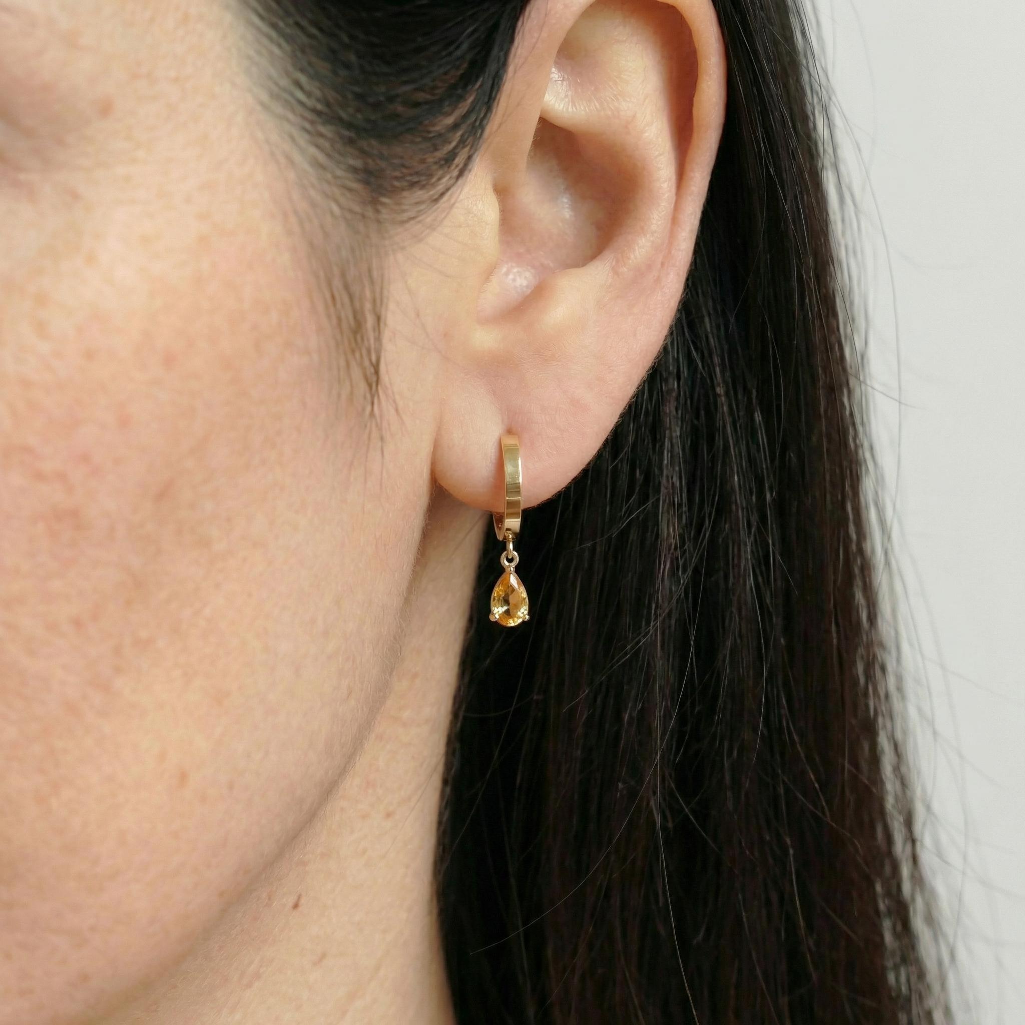 Dainty Gold Citrine Teardrop Hoop Earrings - Minimalist Dangle Earrings - Everyday Elegant Jewelry - November Birthstone Gift for Her