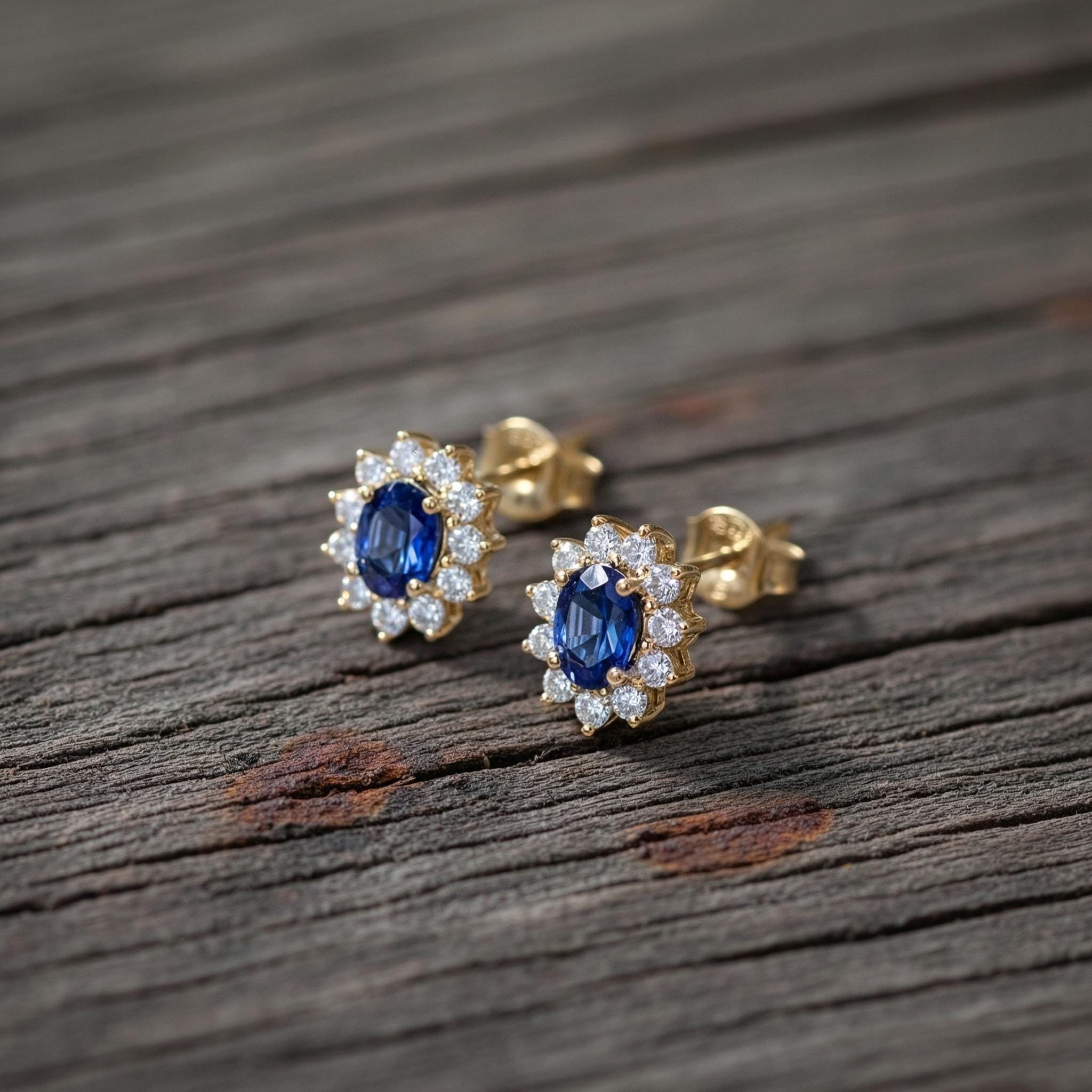 Elegant Sapphire & Diamond Halo Stud Earrings | Dainty Royal Blue Gemstone Cluster | 14K Gold Fine Jewelry Gift for Her