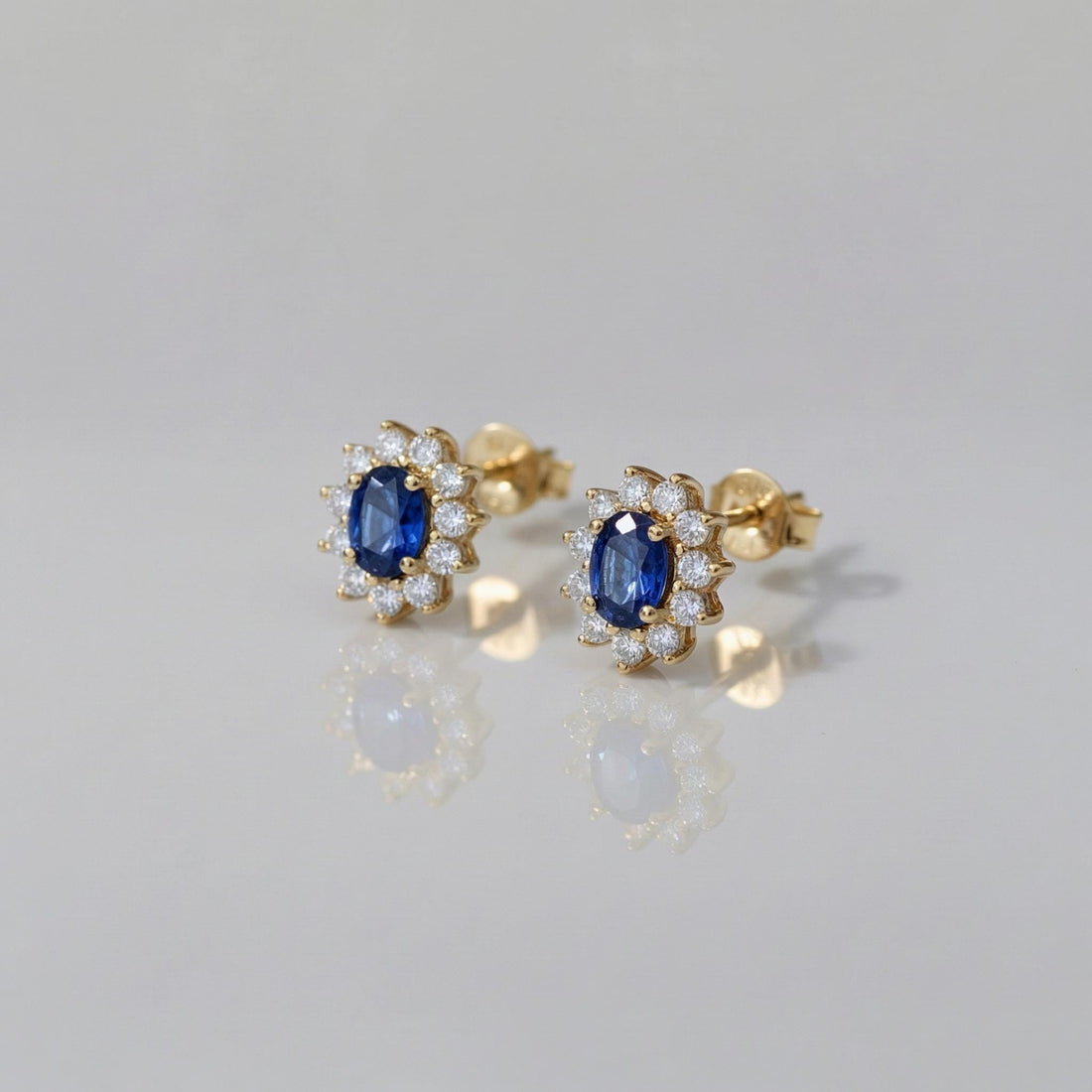 Elegant Sapphire & Diamond Halo Stud Earrings | Dainty Royal Blue Gemstone Cluster | 14K Gold Fine Jewelry Gift for Her