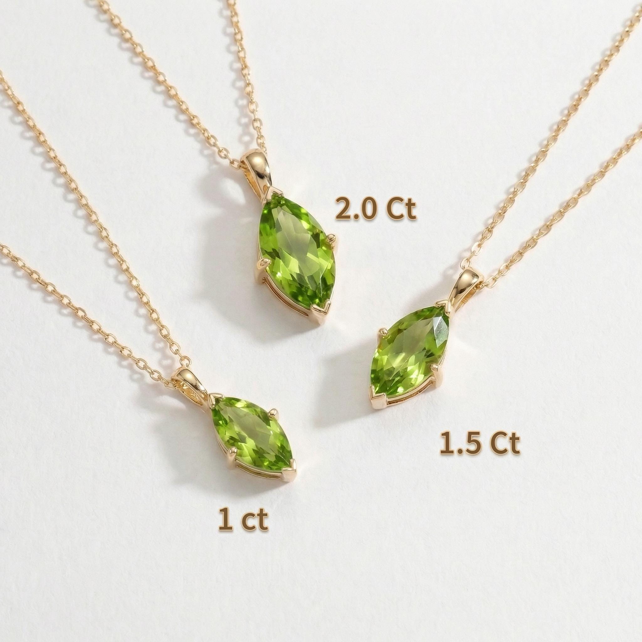 Elegant Peridot Marquise Necklace | 14K Gold Dainty Chain | Minimalist August Birthstone Gift | Everyday Fine Jewelry