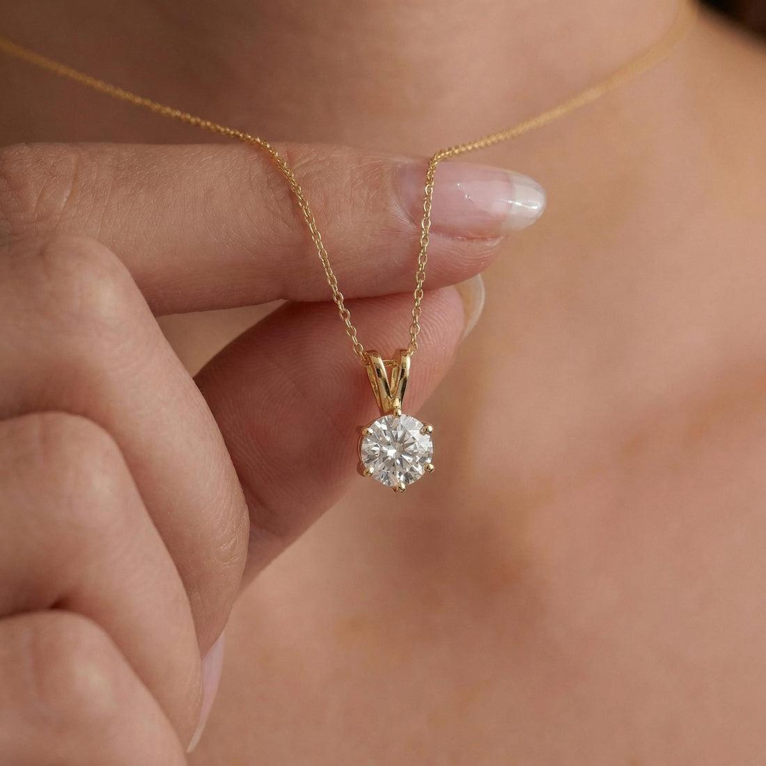 Dainty Gold Moissanite Solitaire Necklace | Brilliant Round Moissanite Pendant | Elegant Everyday Jewelry | Anniversary Gift for Her