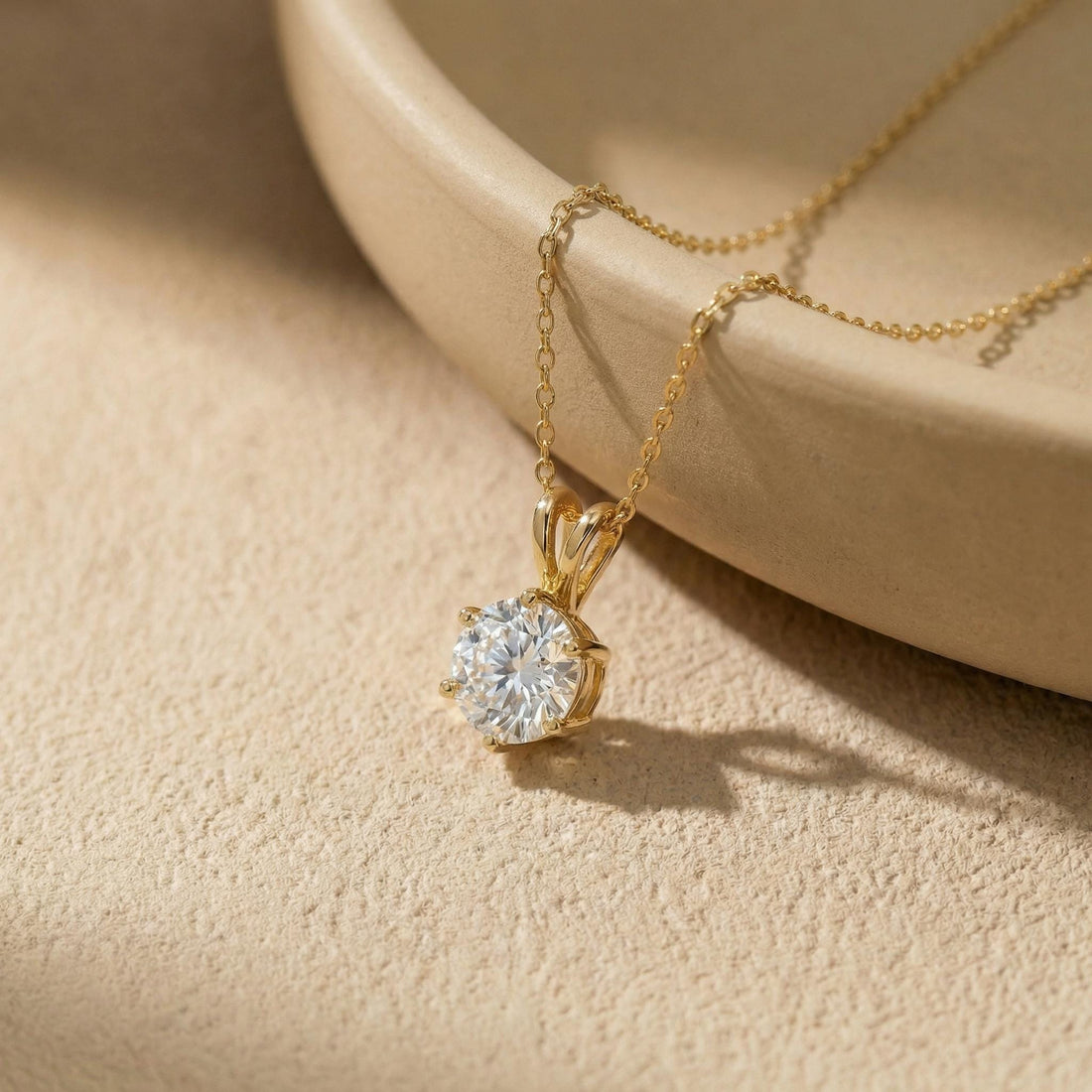 Dainty Gold Moissanite Solitaire Necklace | Brilliant Round Moissanite Pendant | Elegant Everyday Jewelry | Anniversary Gift for Her