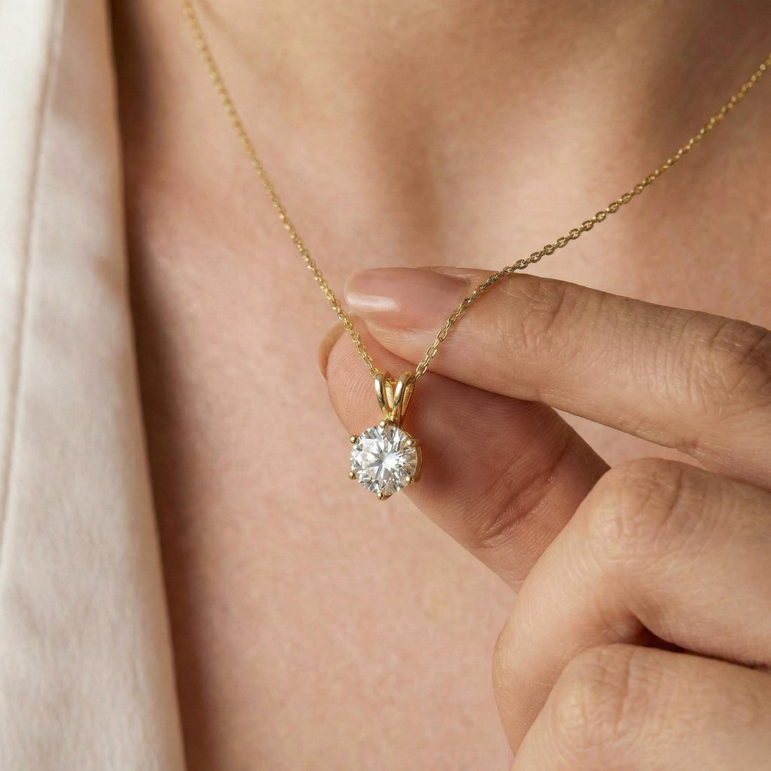Dainty Gold Moissanite Solitaire Necklace | Brilliant Round Moissanite Pendant | Elegant Everyday Jewelry | Anniversary Gift for Her
