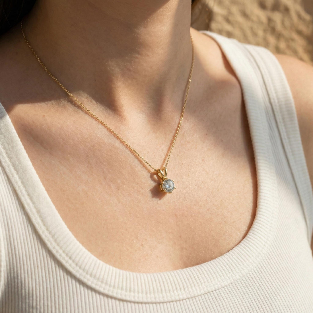 Dainty Gold Moissanite Solitaire Necklace | Brilliant Round Moissanite Pendant | Elegant Everyday Jewelry | Anniversary Gift for Her