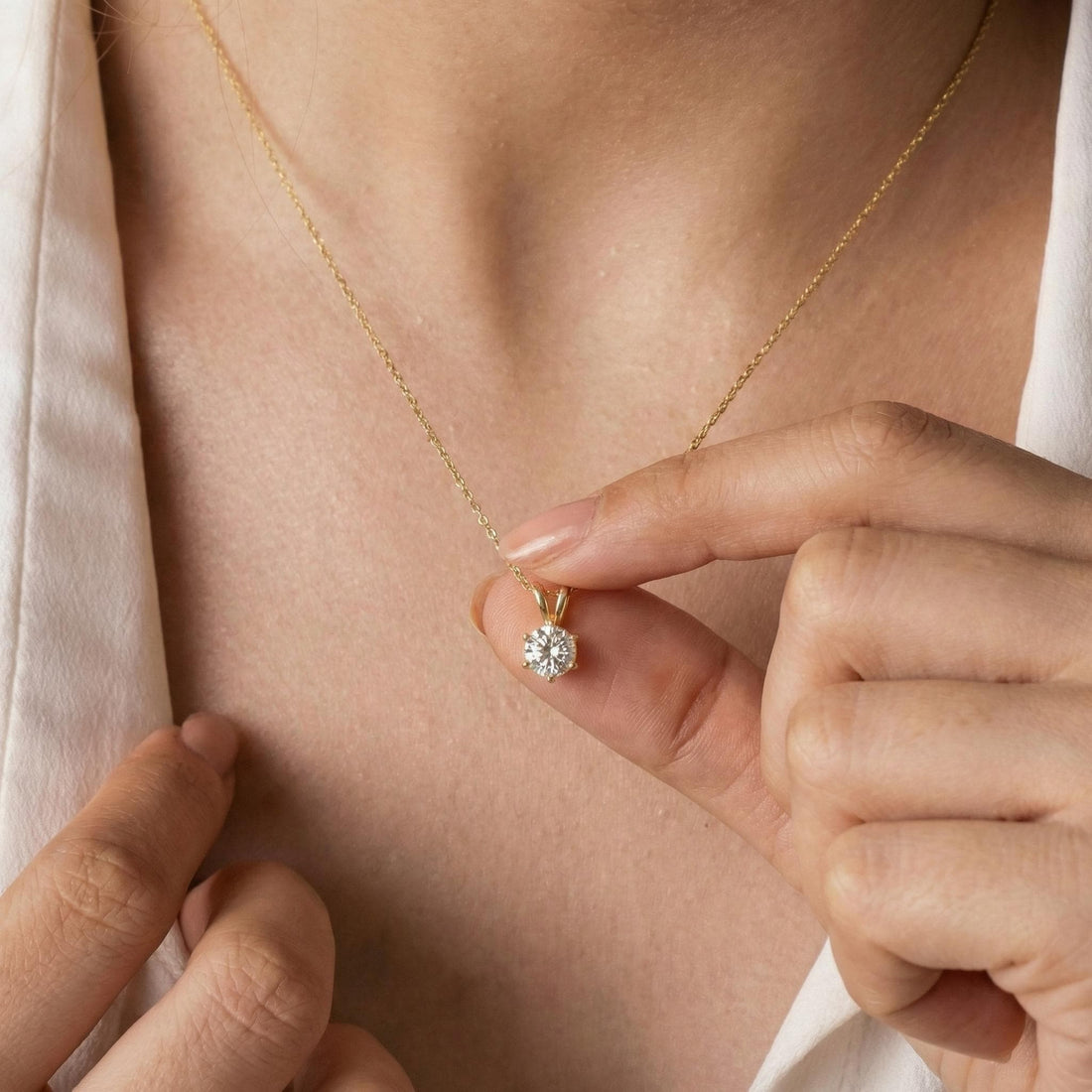 Dainty Gold Moissanite Solitaire Necklace | Brilliant Round Moissanite Pendant | Elegant Everyday Jewelry | Anniversary Gift for Her