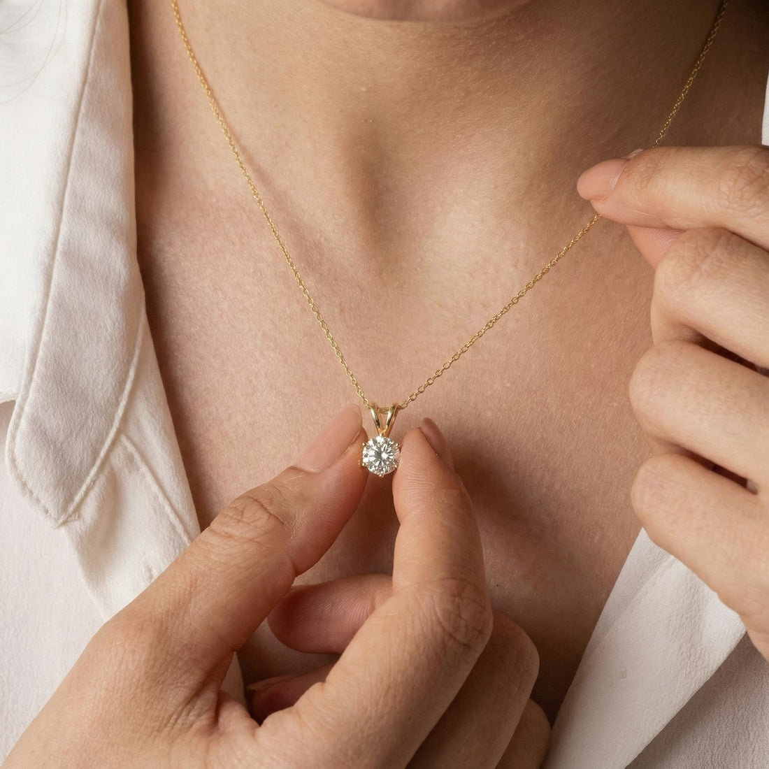 Dainty Gold Moissanite Solitaire Necklace | Brilliant Round Moissanite Pendant | Elegant Everyday Jewelry | Anniversary Gift for Her