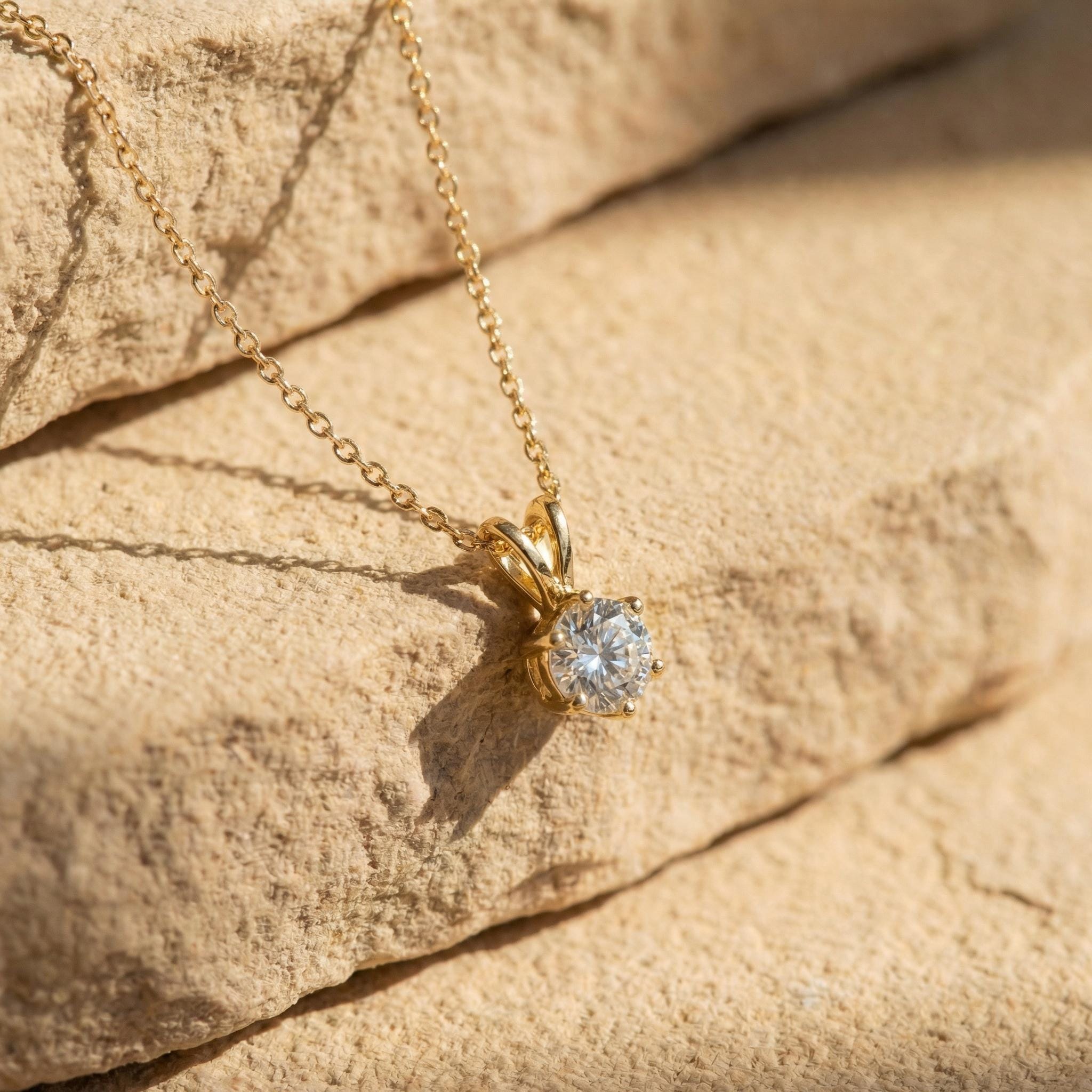 Dainty Gold Moissanite Solitaire Necklace | Brilliant Round Moissanite Pendant | Elegant Everyday Jewelry | Anniversary Gift for Her