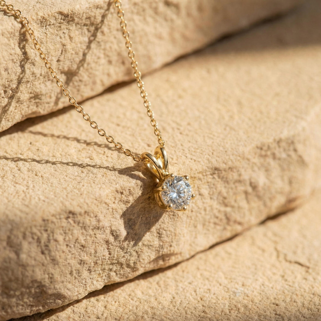 Dainty Gold Moissanite Solitaire Necklace | Brilliant Round Moissanite Pendant | Elegant Everyday Jewelry | Anniversary Gift for Her
