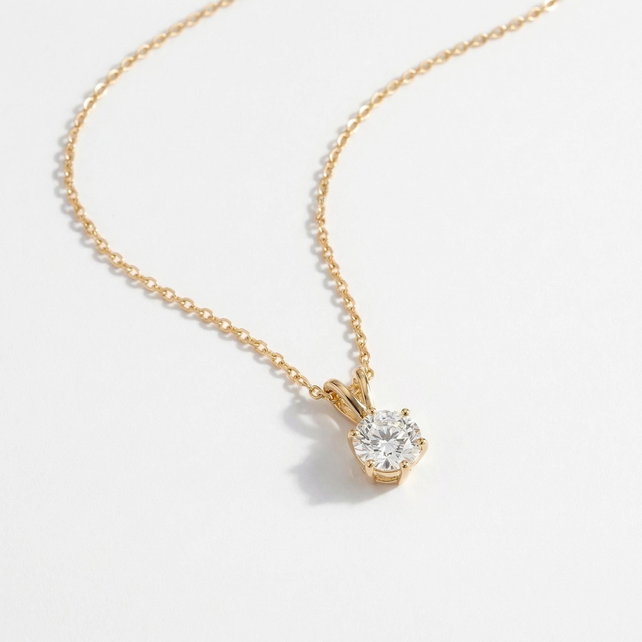 Dainty Gold Moissanite Solitaire Necklace | Brilliant Round Moissanite Pendant | Elegant Everyday Jewelry | Anniversary Gift for Her