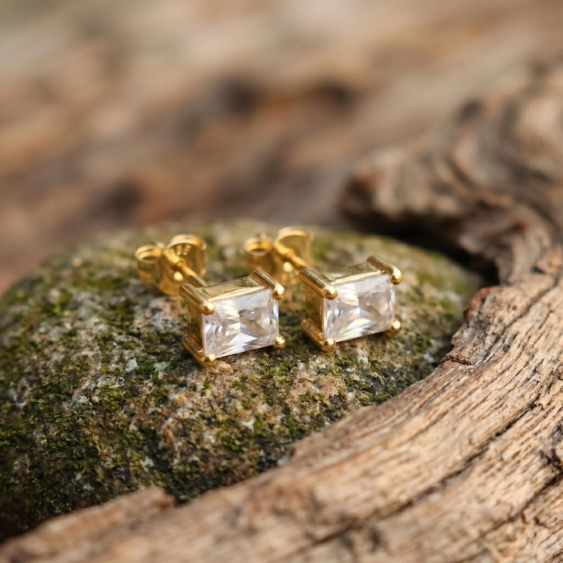 Emerald Cut Stud Earrings, Dainty Solitaire Diamond Simulant, Minimalist Sterling Silver Everyday Bridal Earrings, Gift for Her