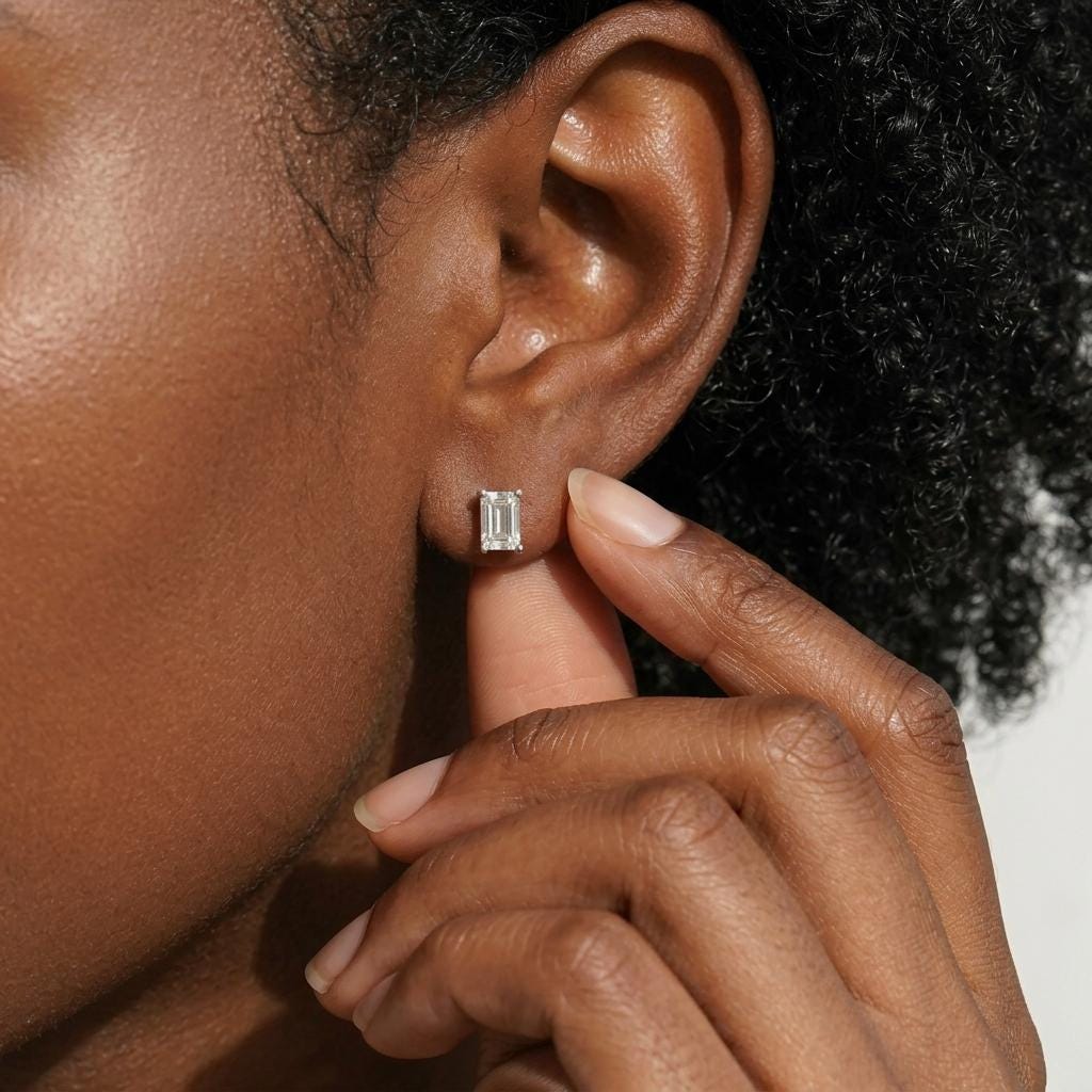 Emerald Cut Stud Earrings, Dainty Solitaire Diamond Simulant, Minimalist Sterling Silver Everyday Bridal Earrings, Gift for Her