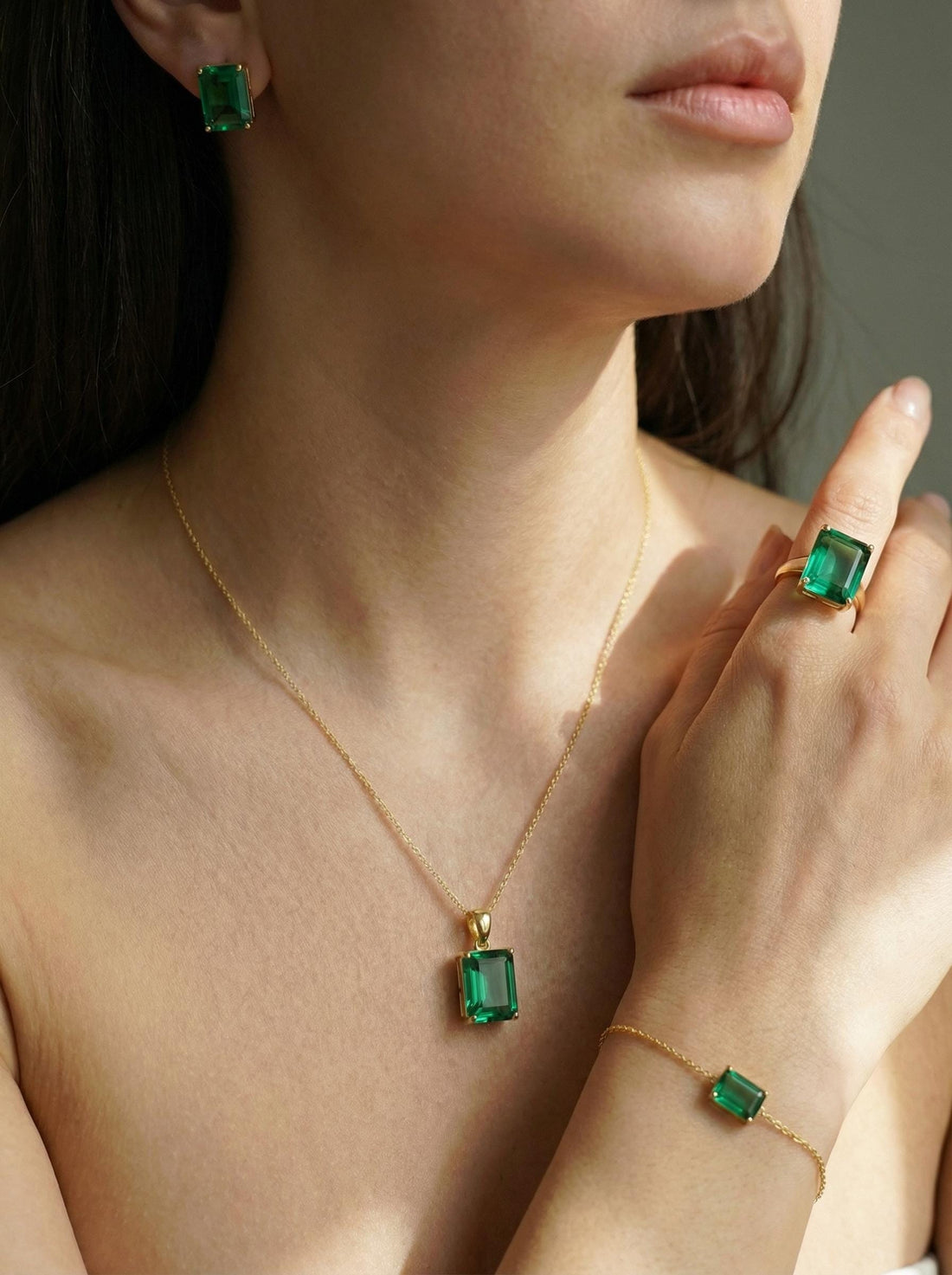 Dainty Emerald Cut Green Gemstone Necklace | 14K Gold Plated Solitaire Pendant | Elegant Minimalist Jewelry Gift