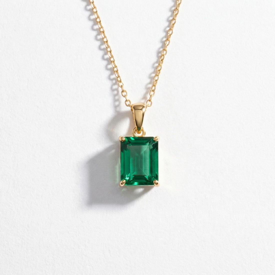 Dainty Emerald Cut Green Gemstone Necklace | 14K Gold Plated Solitaire Pendant | Elegant Minimalist Jewelry Gift