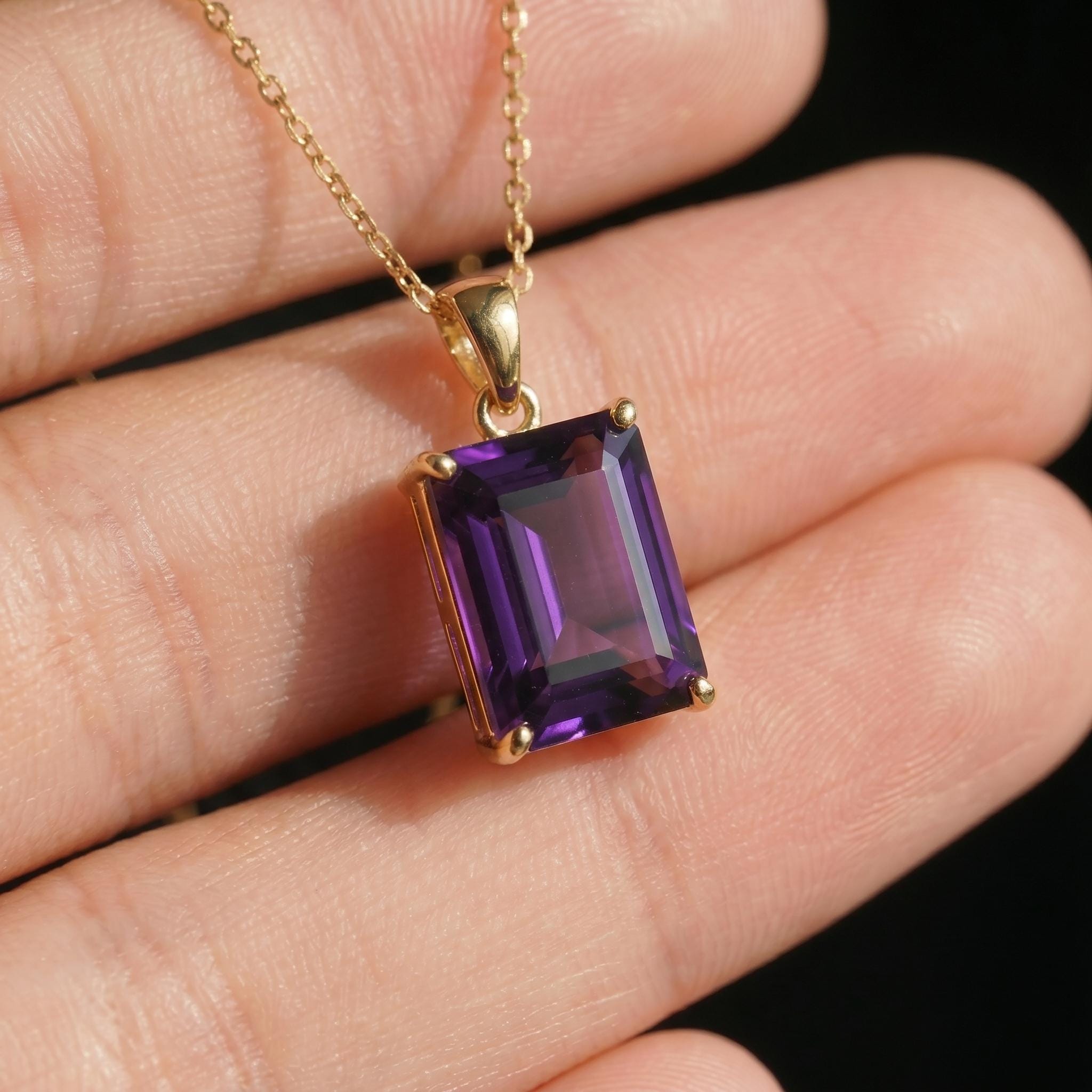 Elegant Amethyst Gold Necklace, Rectangular Purple Gemstone Pendant, 14K Gold February Birthstone Jewelry Gift for Her, Dainty Everyday Fine