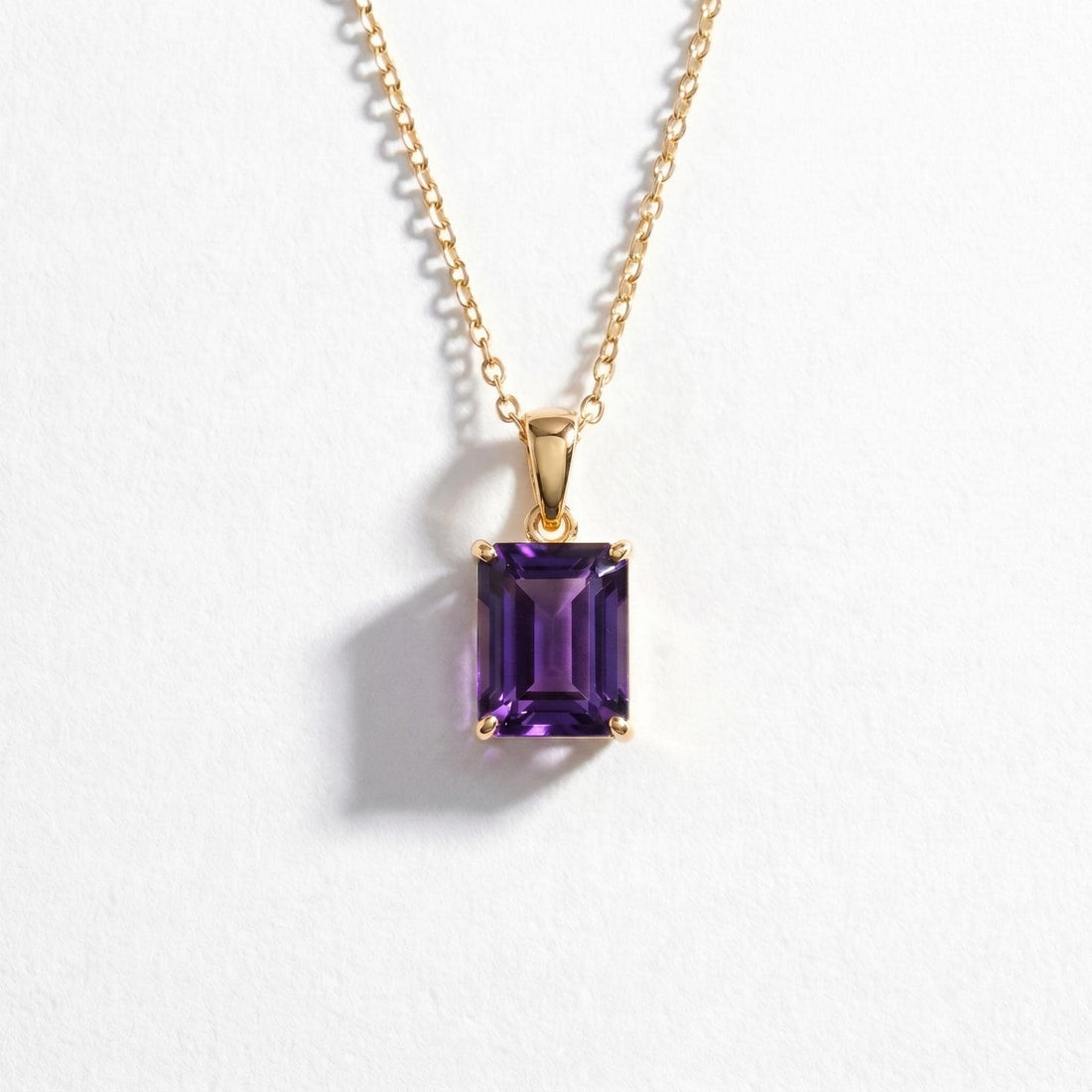Elegant Amethyst Gold Necklace, Rectangular Purple Gemstone Pendant, 14K Gold February Birthstone Jewelry Gift for Her, Dainty Everyday Fine