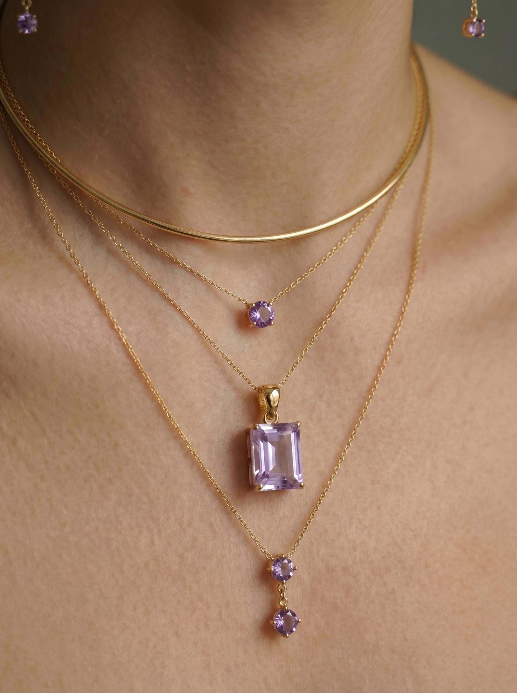 Elegant Amethyst Rectangle Pendant Necklace | Gold Plated Delicate Chain | February Birthstone Gift for Her | Minimalist Gemstone Jewelry