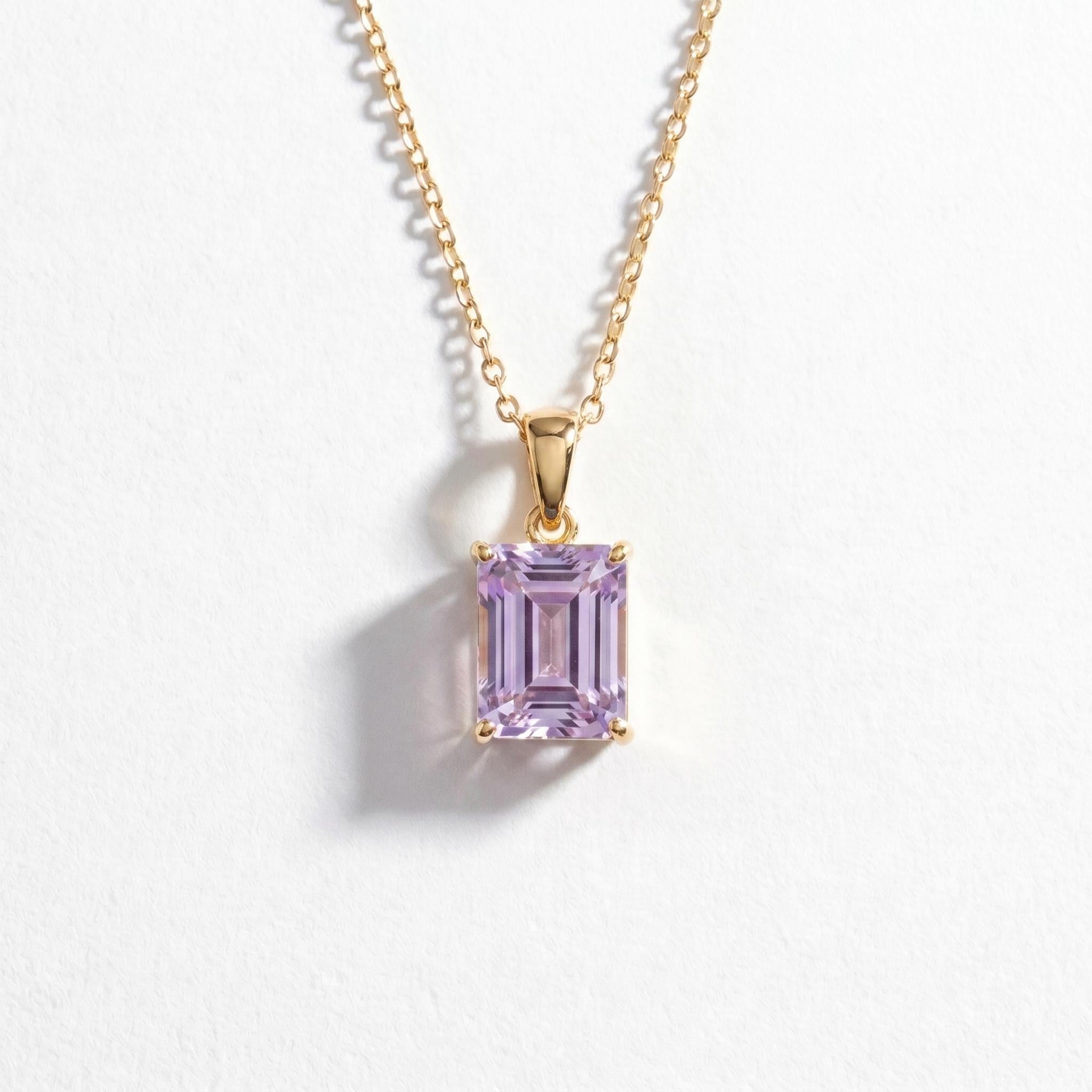 Elegant Amethyst Rectangle Pendant Necklace | Gold Plated Delicate Chain | February Birthstone Gift for Her | Minimalist Gemstone Jewelry