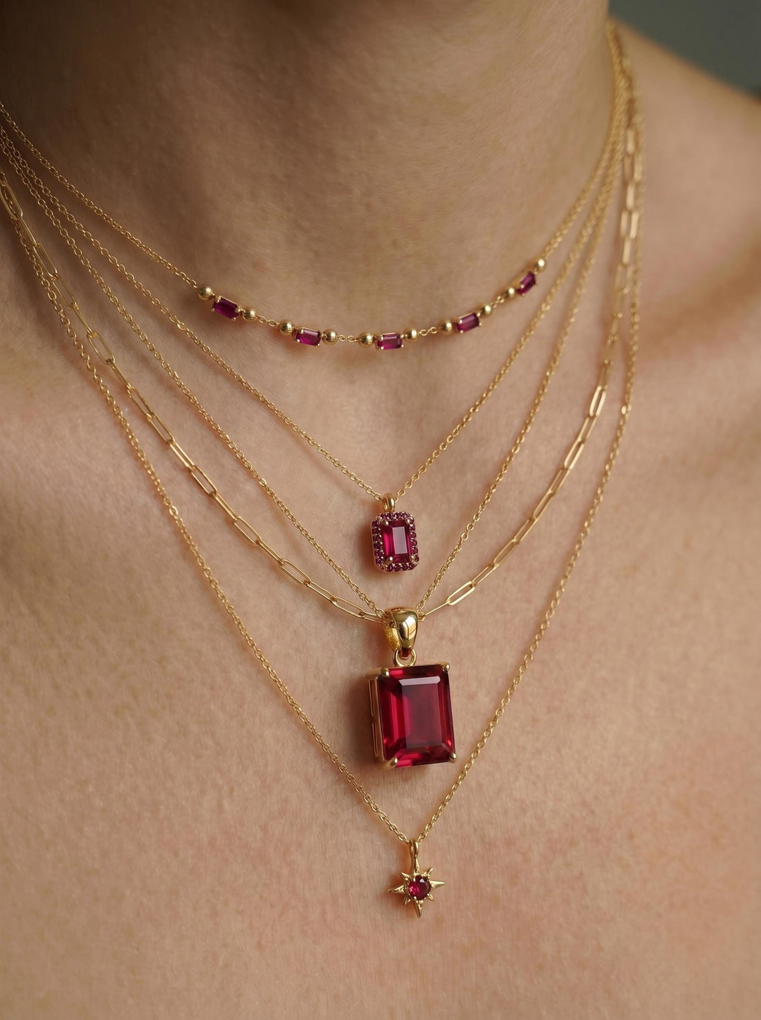 Emerald Cut Ruby Red Gemstone Necklace | Dainty 14K Solid Gold Pendant | Elegant Vintage Style Gift for Her | Anniversary Jewelry