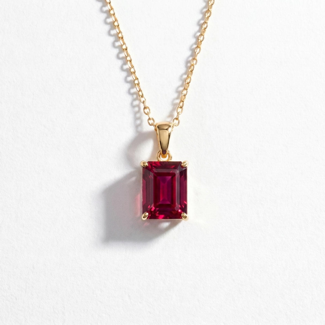 Emerald Cut Ruby Red Gemstone Necklace | Dainty 14K Solid Gold Pendant | Elegant Vintage Style Gift for Her | Anniversary Jewelry