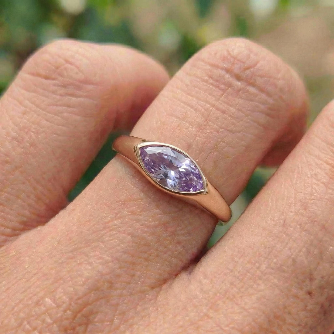 1.5ct Marquise Bezel Alexandrite Ring, 14K Solid Gold Signet Engagement Ring, Minimalist Pinky Promise Gift, June Birthstone Ring