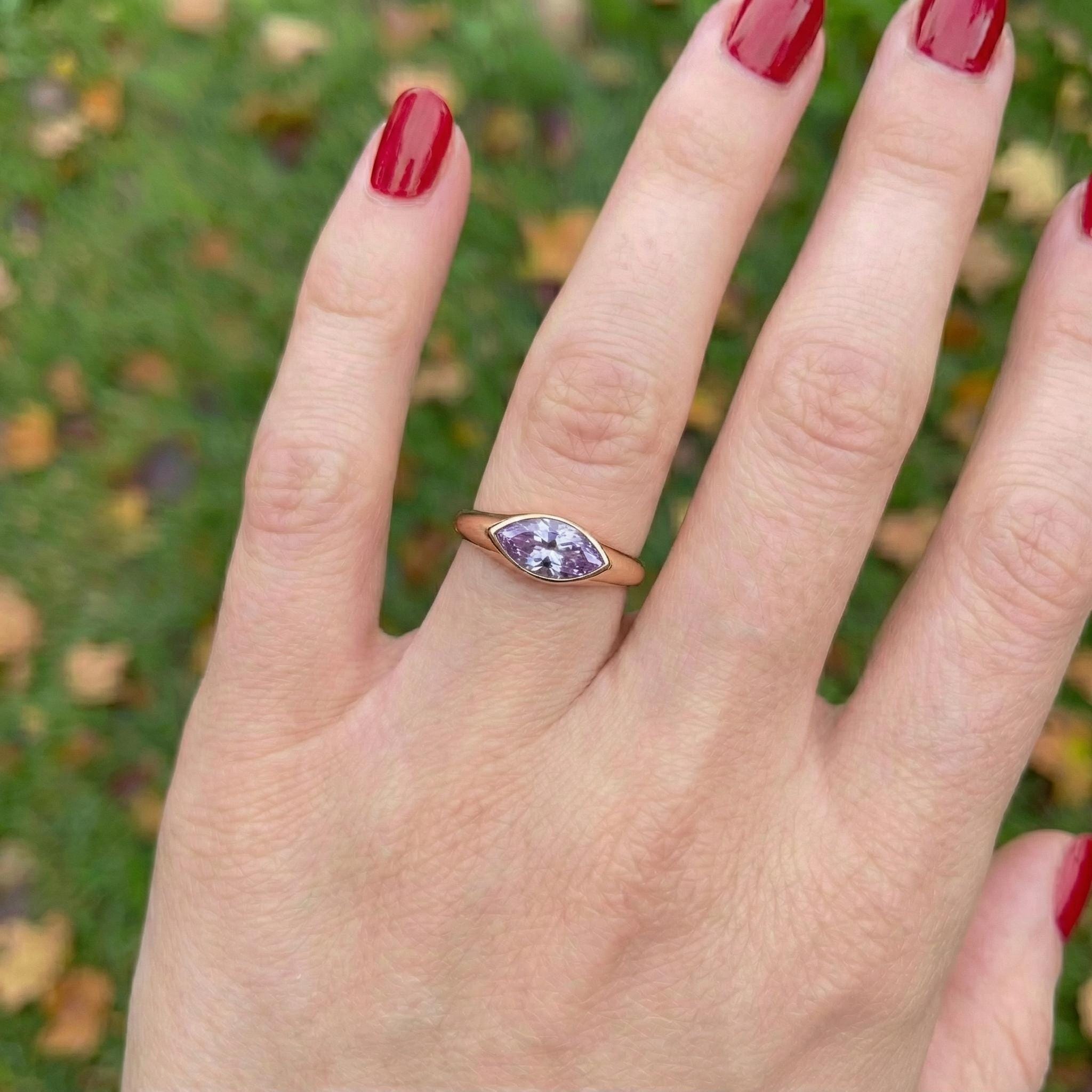 1.5ct Marquise Bezel Alexandrite Ring, 14K Solid Gold Signet Engagement Ring, Minimalist Pinky Promise Gift, June Birthstone Ring