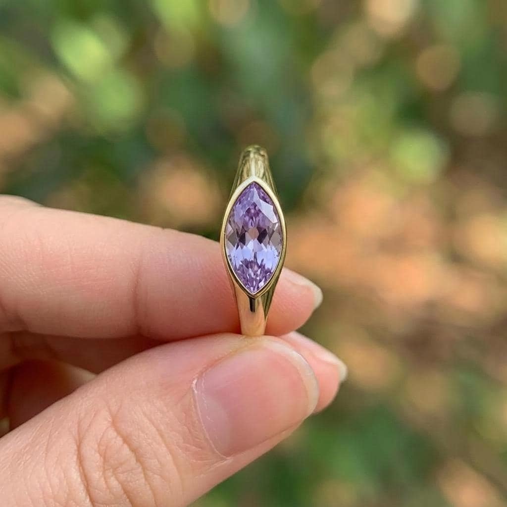 1.5ct Marquise Bezel Alexandrite Ring, 14K Solid Gold Signet Engagement Ring, Minimalist Pinky Promise Gift, June Birthstone Ring