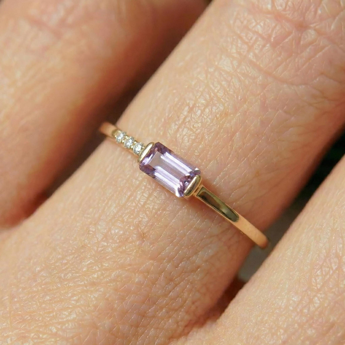 Dainty Baguette Alexandrite Ring, Minimalist June Birthstone Ring, Gift for Mom