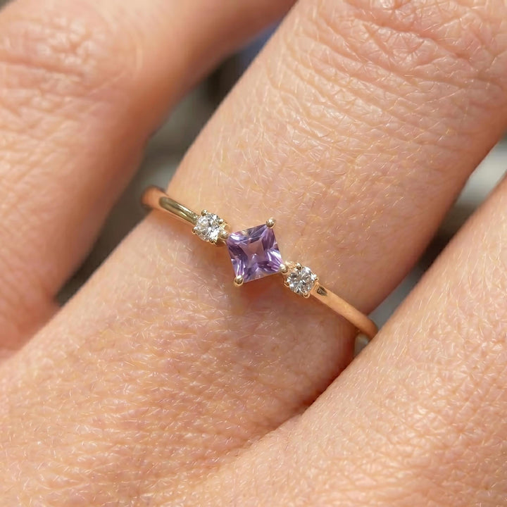 Kite Cut Alexandrite Engagement Ring, June Birthstone Promise Ring For Her Gemstone Trilogy Ring