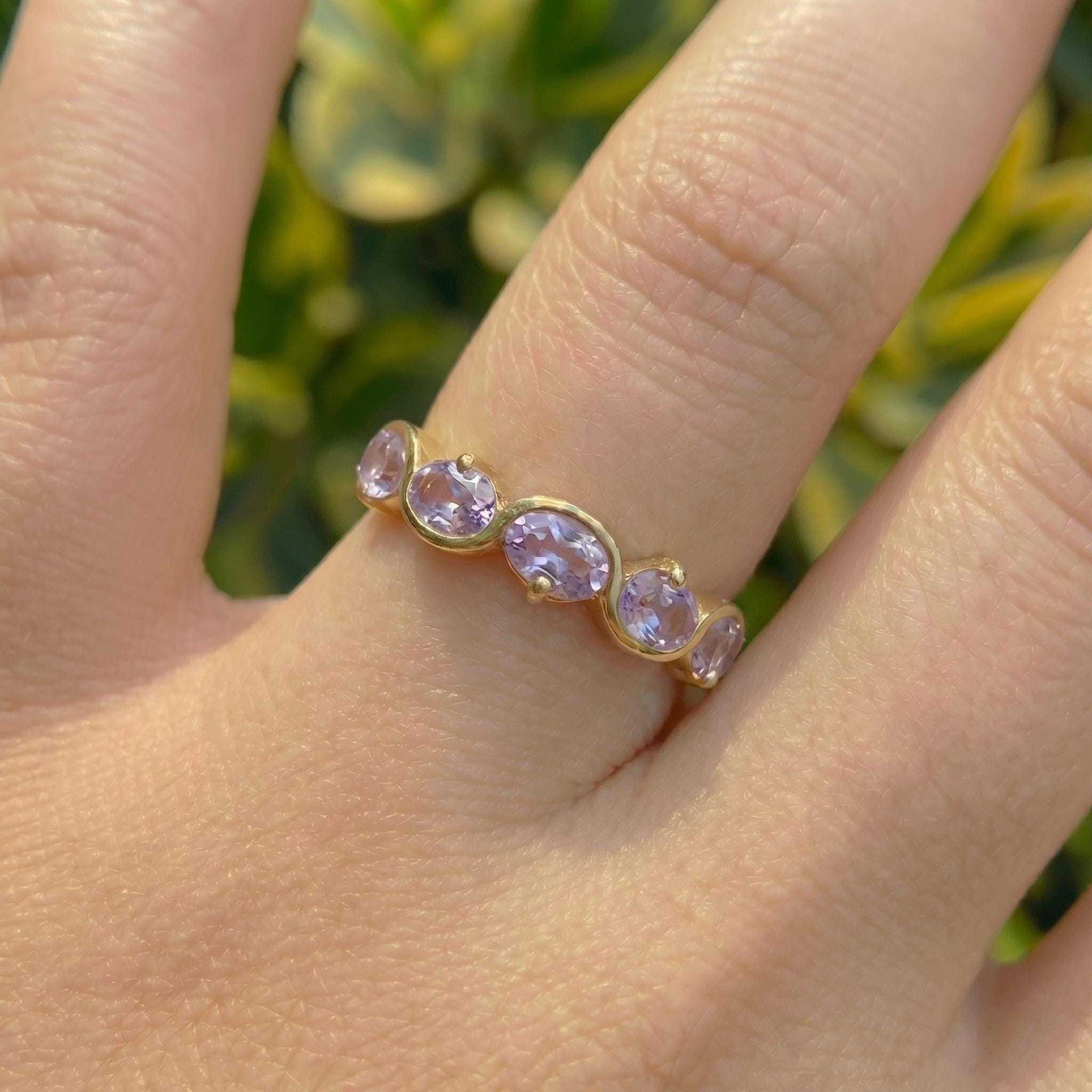 Alexandrite Ring 5 Stone Purple Gemstone Band Oval Cut Anniversary Jewelry Promise Ring for Her June Birthstone