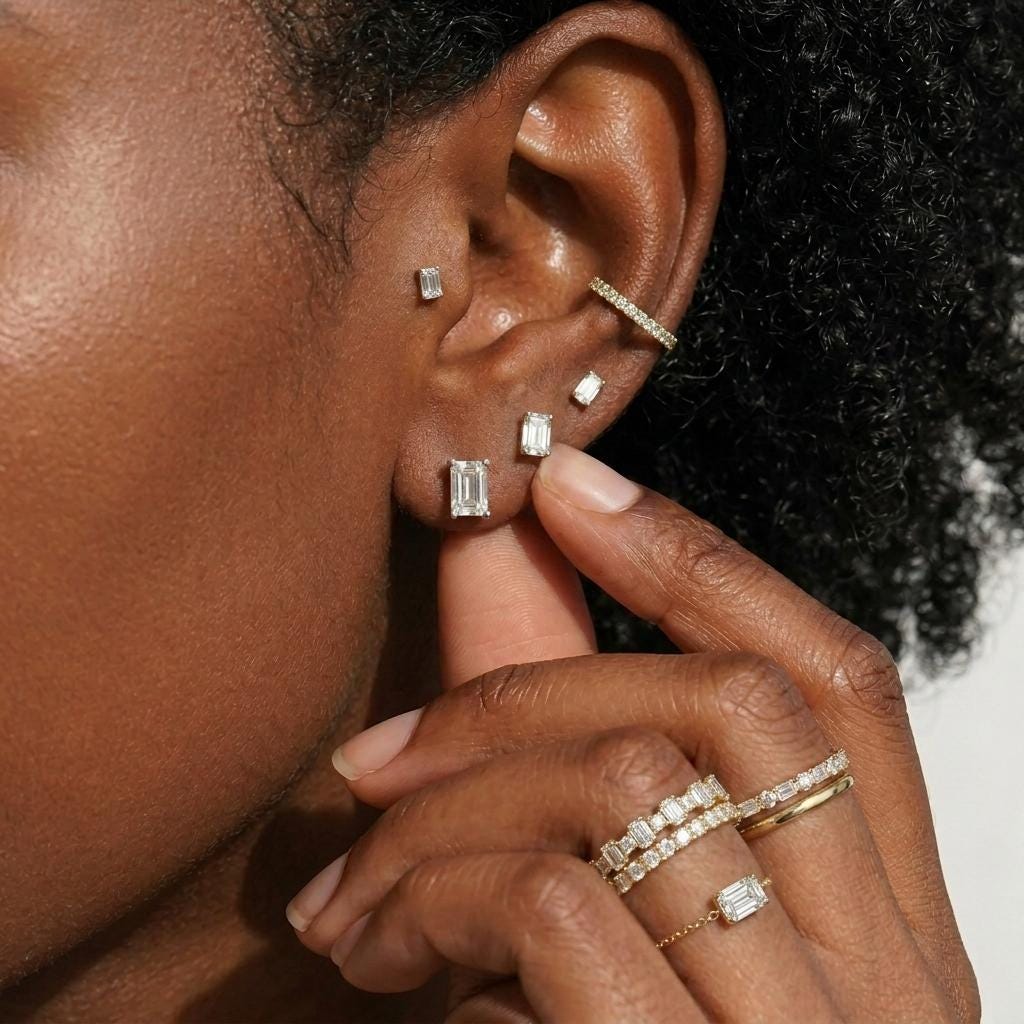 Emerald Cut Stud Earrings, Dainty Solitaire Diamond Simulant, Minimalist Sterling Silver Everyday Bridal Earrings, Gift for Her