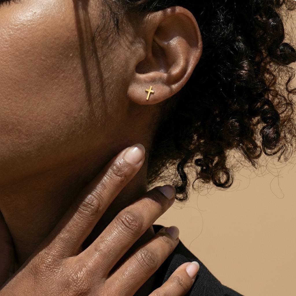 Elegant Minimalist Gold Cross Stud Earrings | 18K Christian Jewelry for Women | Religious Easter Gift Idea