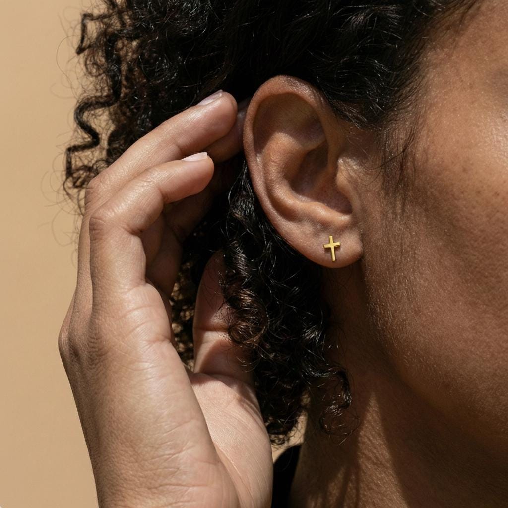 Elegant Minimalist Gold Cross Stud Earrings | 18K Christian Jewelry for Women | Religious Easter Gift Idea