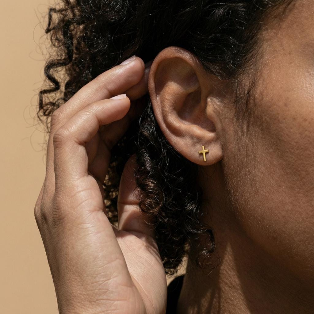 Elegant Minimalist Gold Cross Stud Earrings | 18K Christian Jewelry for Women | Religious Easter Gift Idea