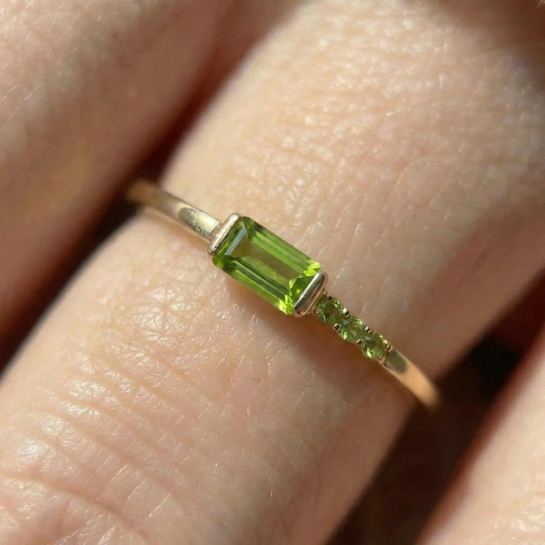 Dainty Baguette Peridot Ring | August Birthstone Minimalist Ring | Personalized Jewelry Gift for Mom or Wife