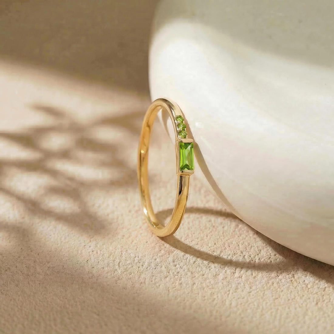 Dainty Baguette Peridot Ring | August Birthstone Minimalist Ring | Personalized Jewelry Gift for Mom or Wife