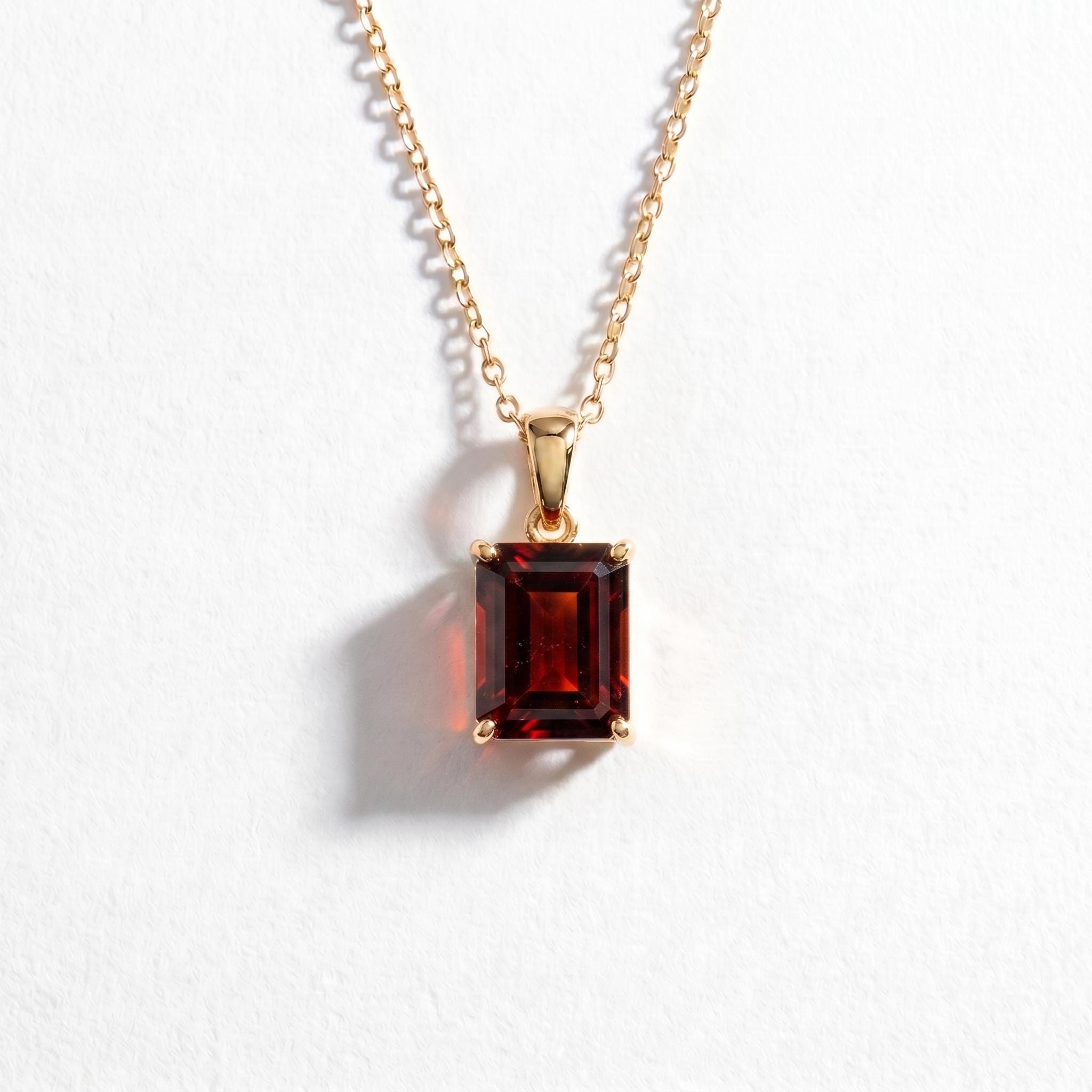 Rectangle Garnet Pendant Necklace | Dainty Gold January Birthstone Jewelry | Elegant Deep Red Gemstone Gift for Her