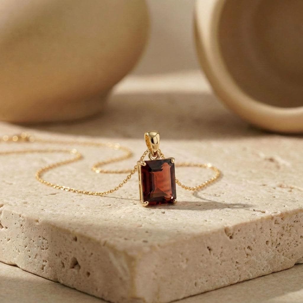 Rectangle Garnet Pendant Necklace | Dainty Gold January Birthstone Jewelry | Elegant Deep Red Gemstone Gift for Her