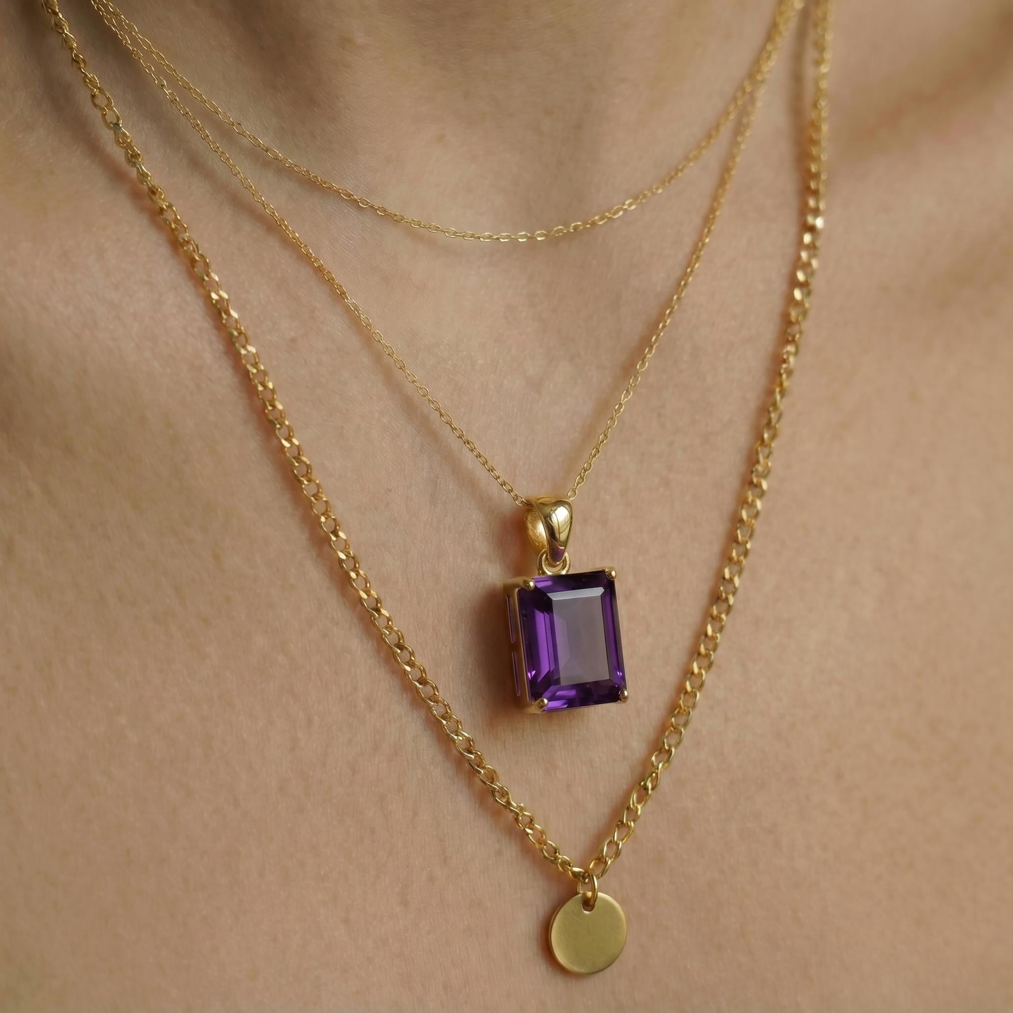 Elegant Amethyst Gold Necklace, Rectangular Purple Gemstone Pendant, 14K Gold February Birthstone Jewelry Gift for Her, Dainty Everyday Fine