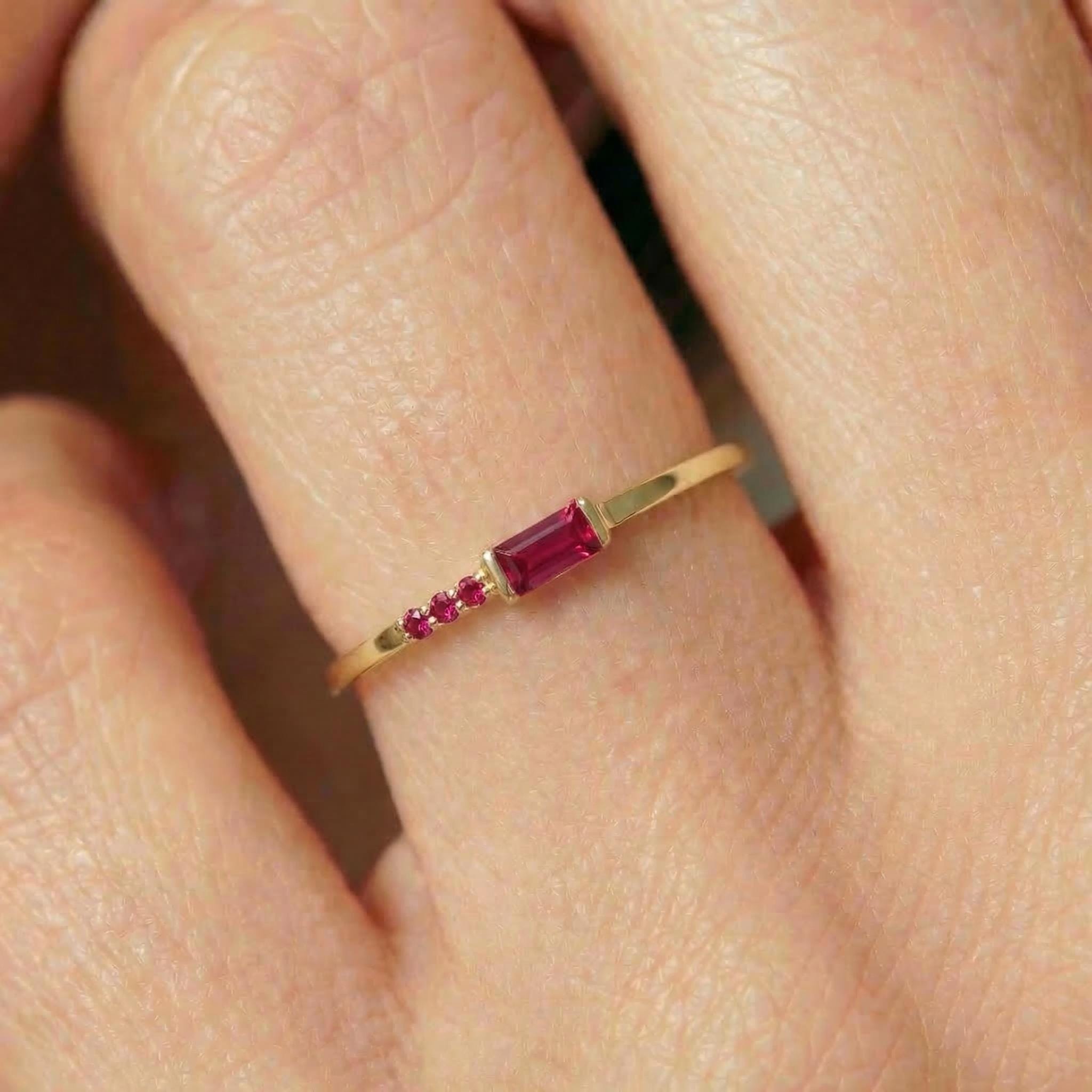 Baguette Ruby Ring | Dainty Minimalist July Birthstone Jewelry | Personalized Gift for Her | Mother’s Day Ring