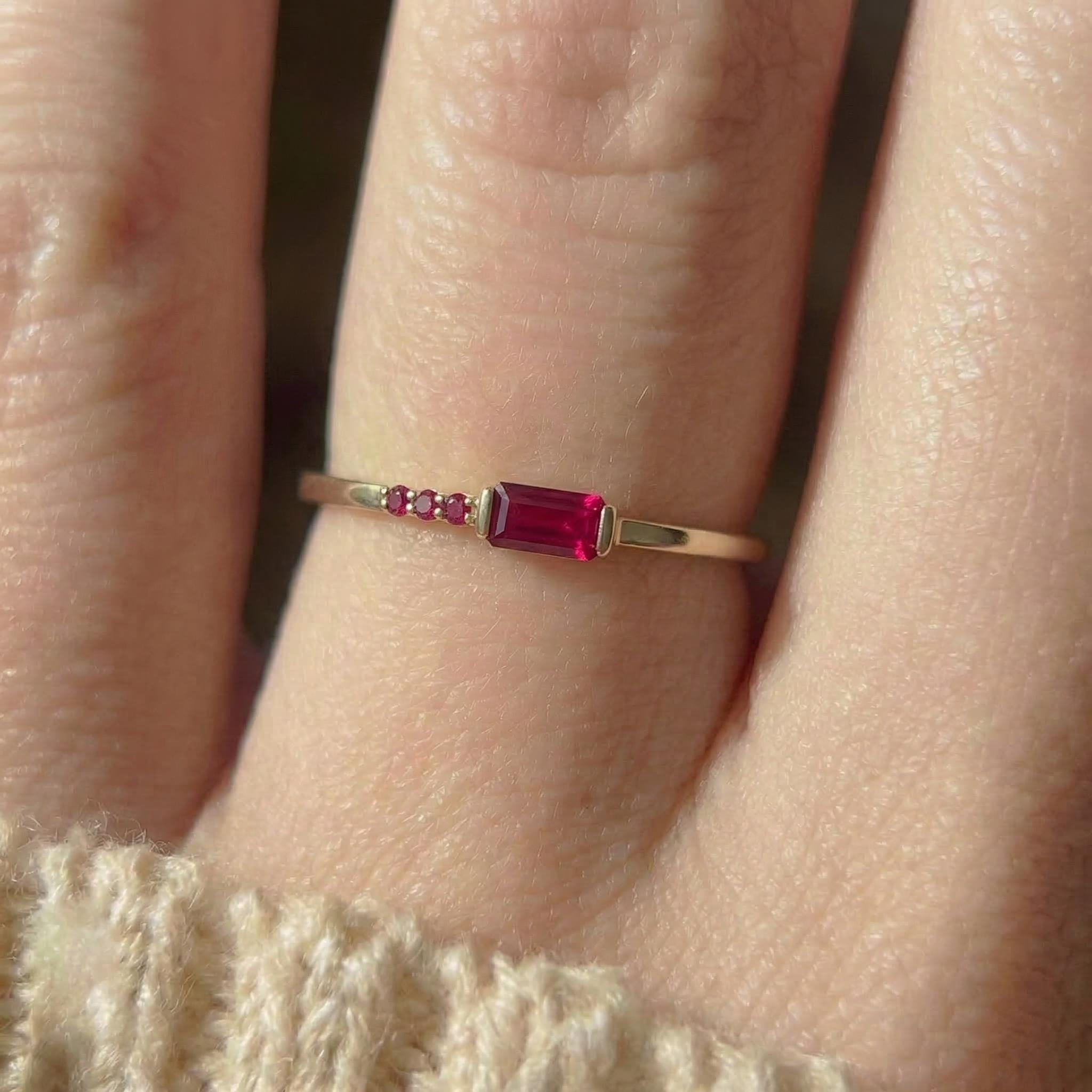 Baguette Ruby Ring | Dainty Minimalist July Birthstone Jewelry | Personalized Gift for Her | Mother’s Day Ring