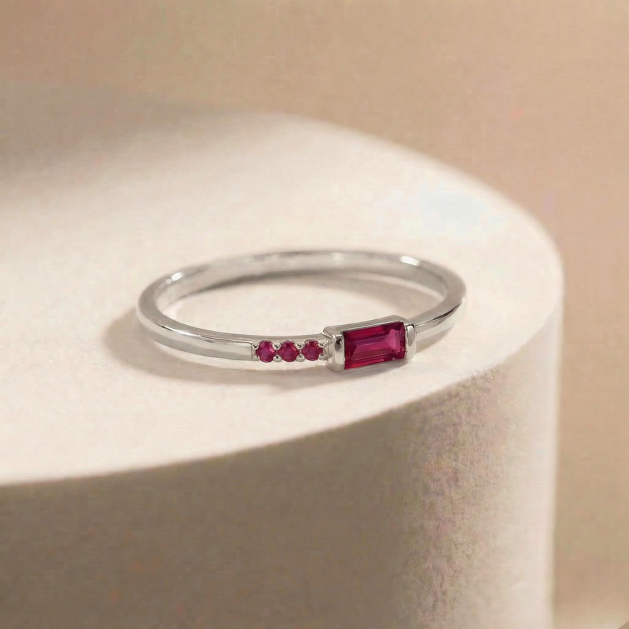 Baguette Ruby Ring | Dainty Minimalist July Birthstone Jewelry | Personalized Gift for Her | Mother’s Day Ring